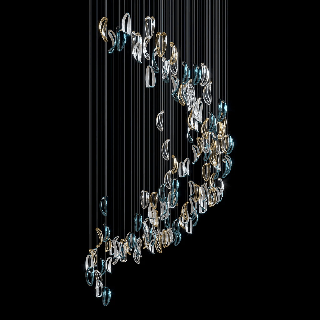 Aqua Ripple Glass Art Customizable Chandelier