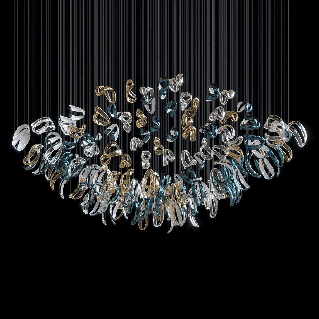 Aqua Ripple Glass Art Customizable Chandelier