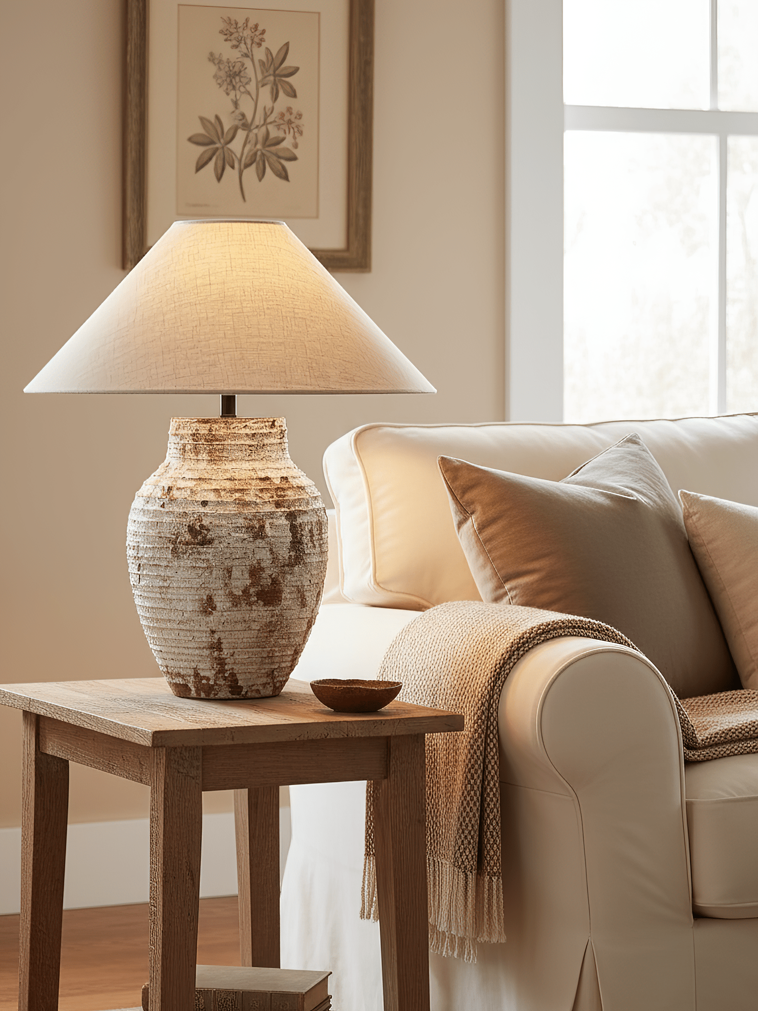 Side view of ceramic table lamp for scale and shape reference