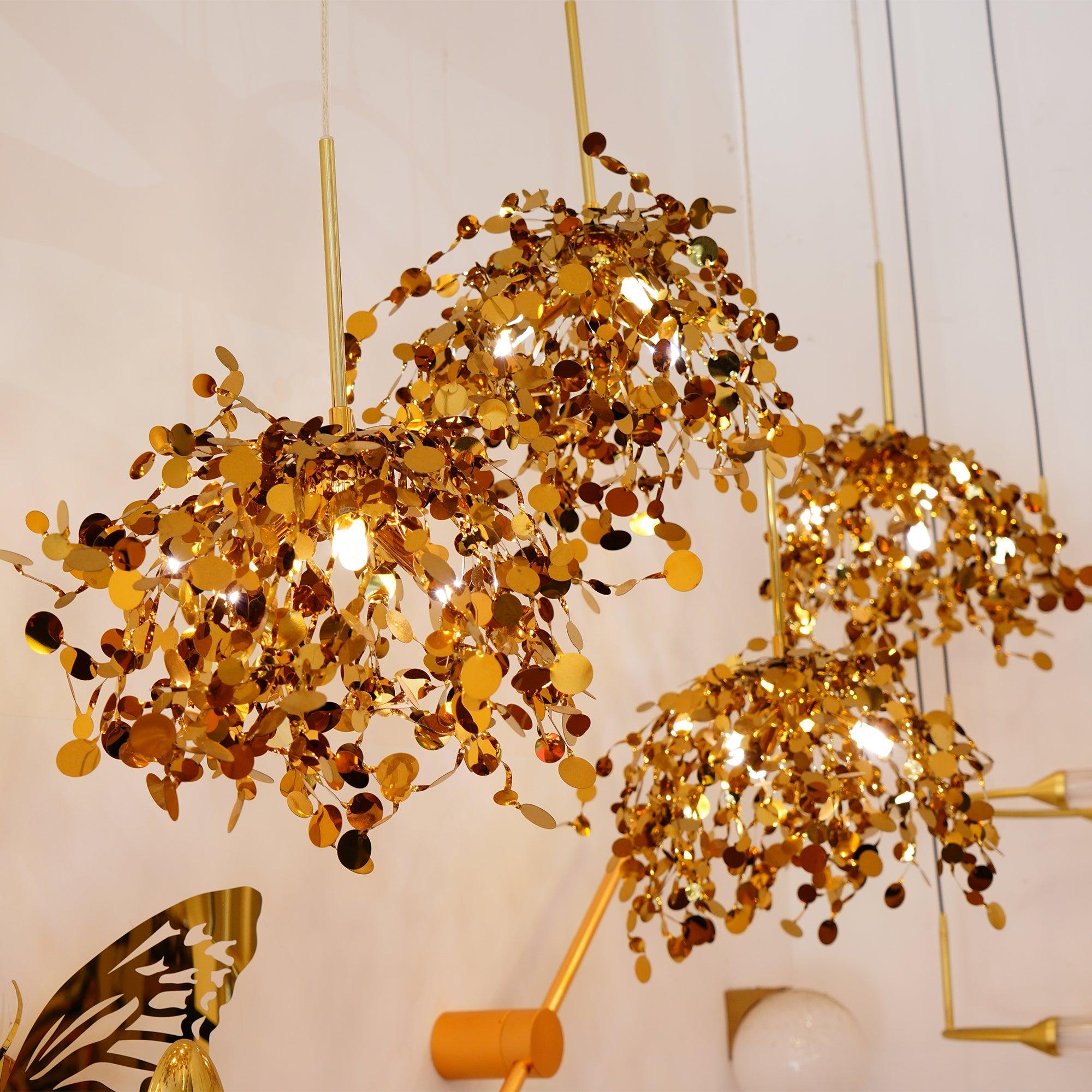 Side view of nickel chandelier for scale and shape reference