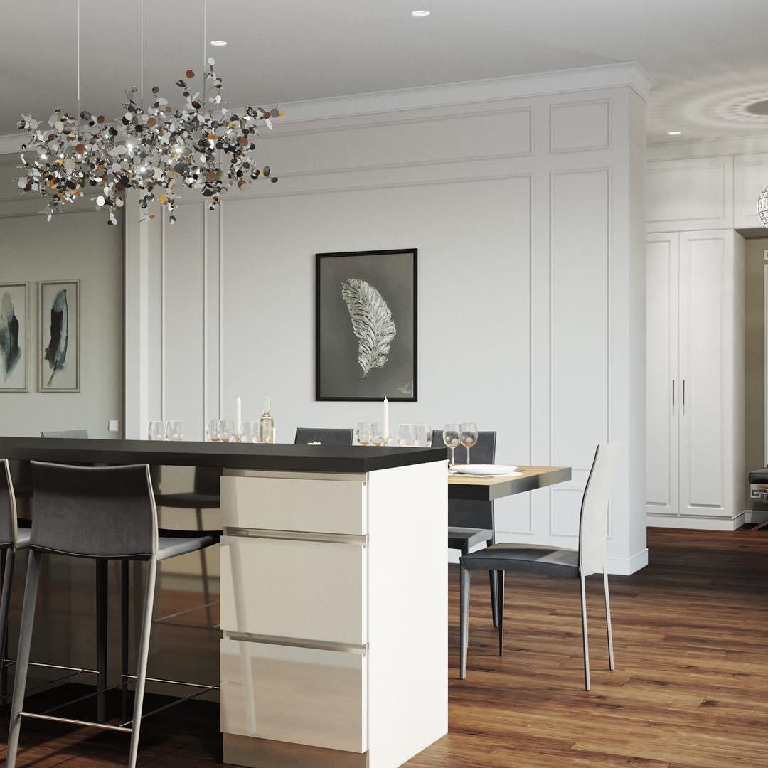Side view of nickel chandelier for scale and shape reference