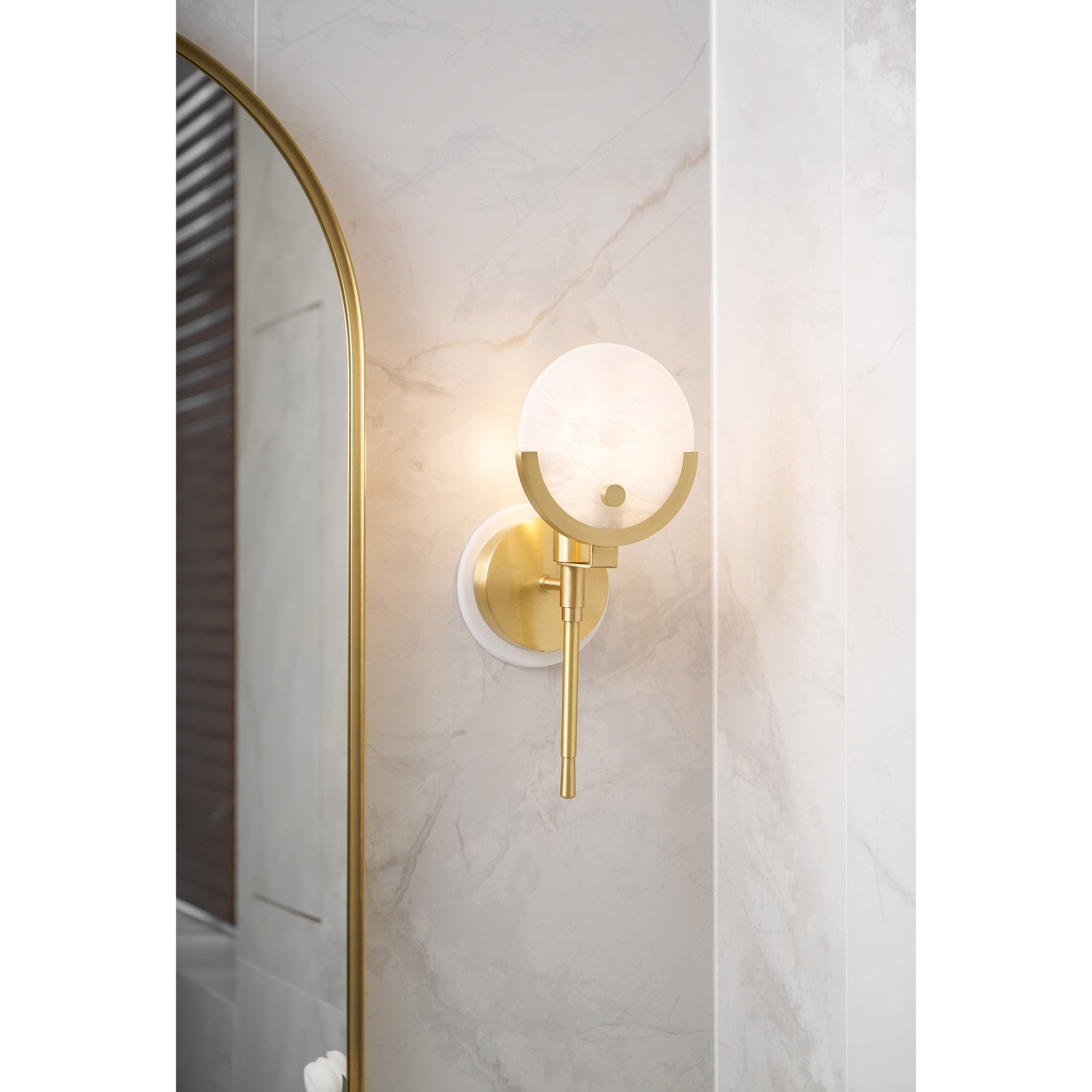 Ava Brass Alabaster Wall Light, Hardwired Wall Sconce, detail 30