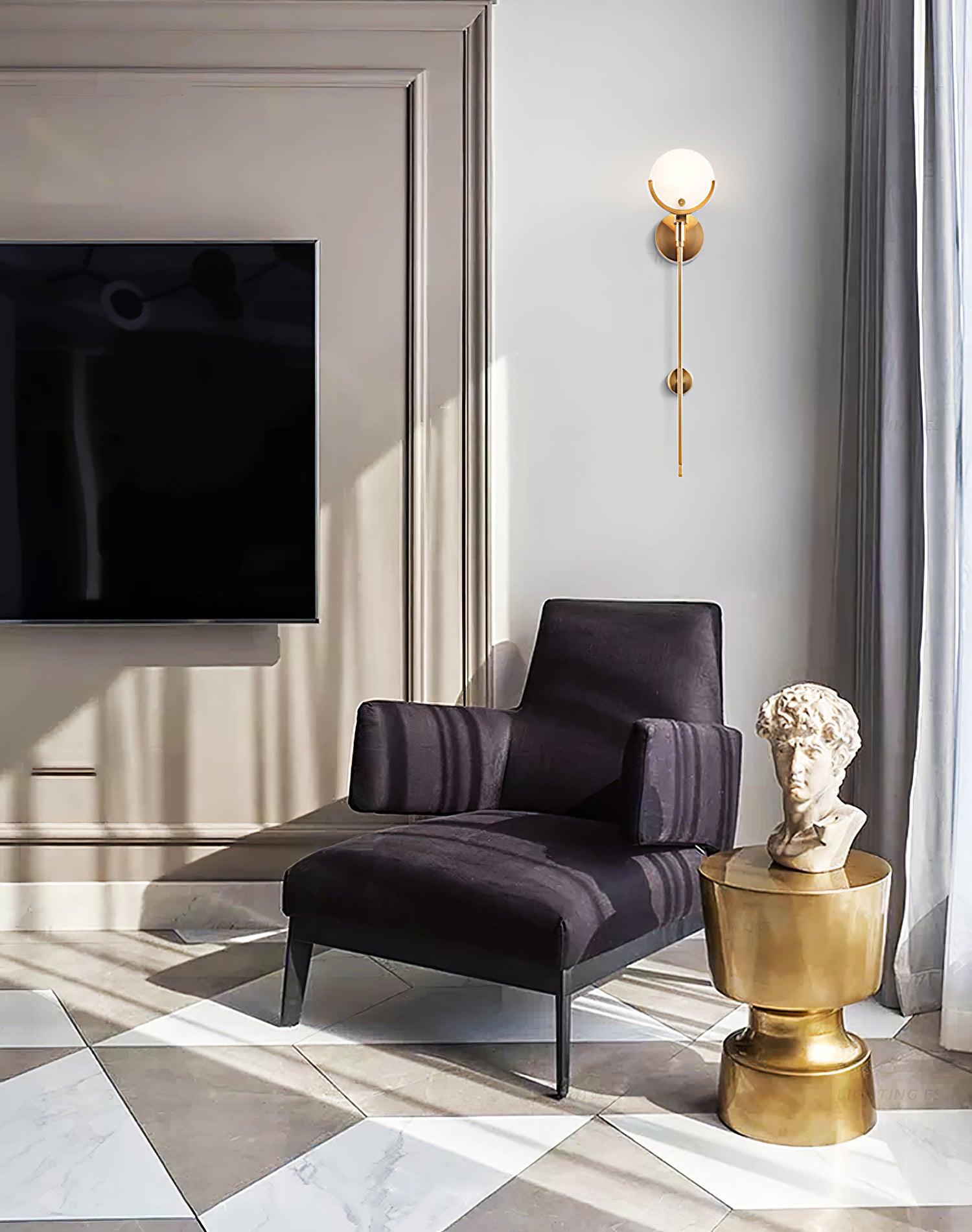 Ava Brass Alabaster Wall Light, Hardwired Wall Sconce, detail 17