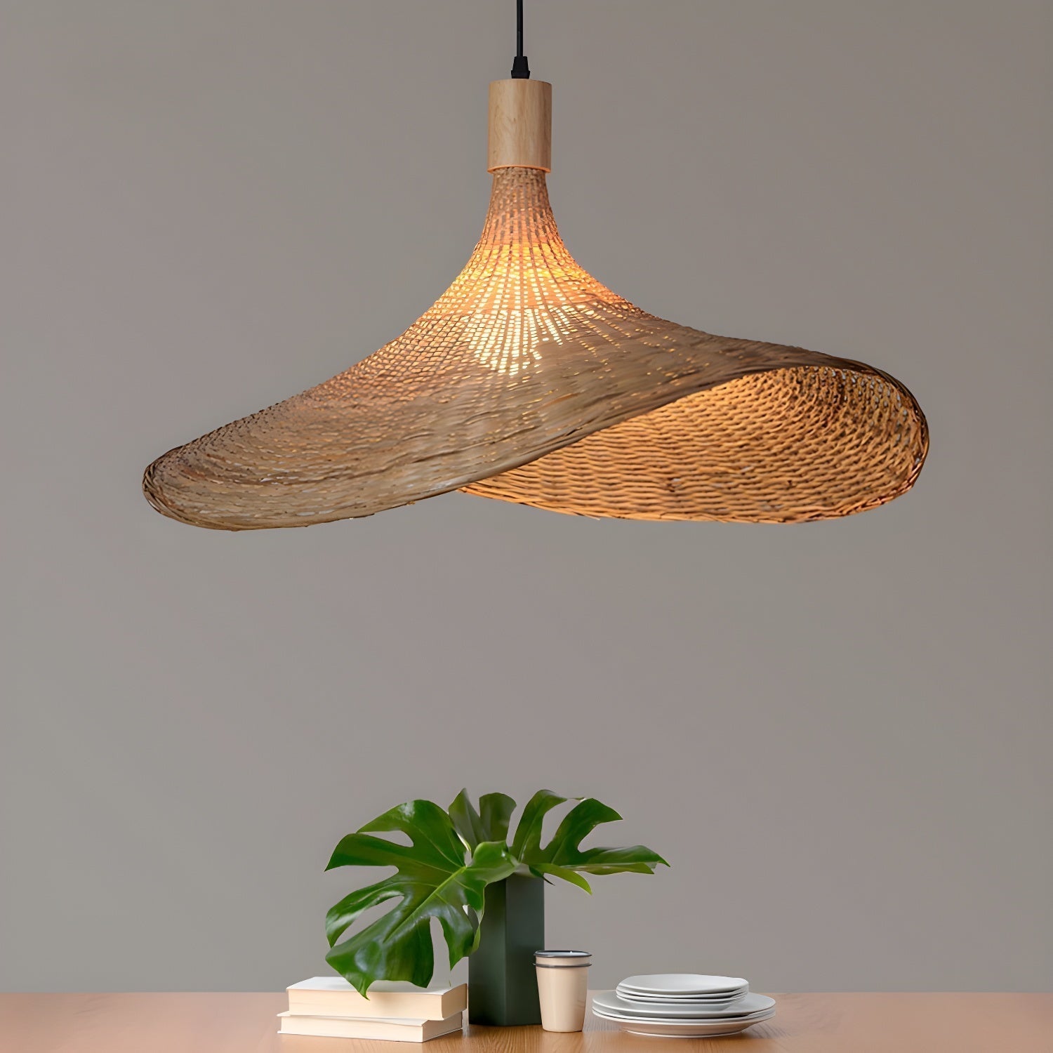 Rattan Weave Hat Pendant Light