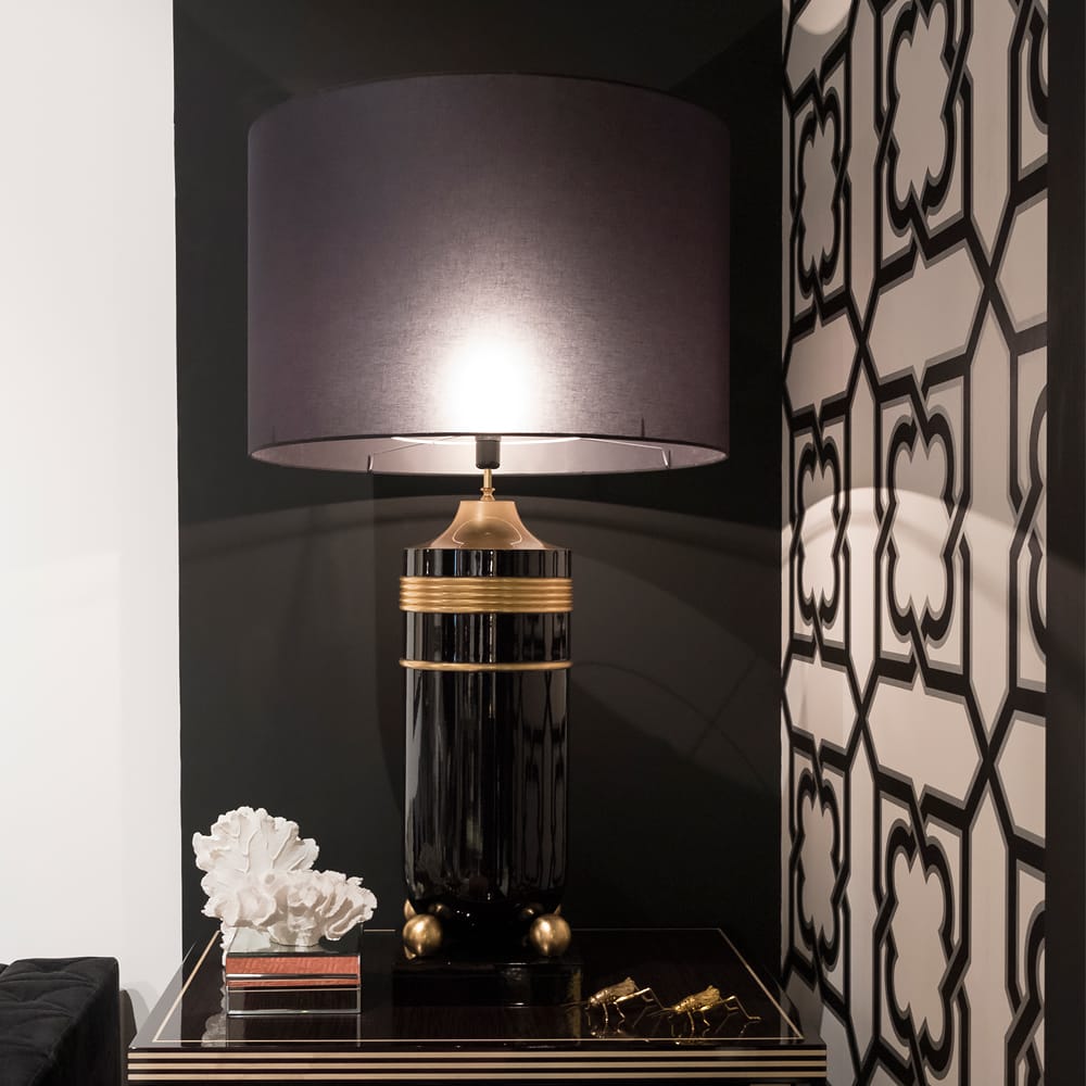 Luxury Black Lacquered and Gold Table Lamp