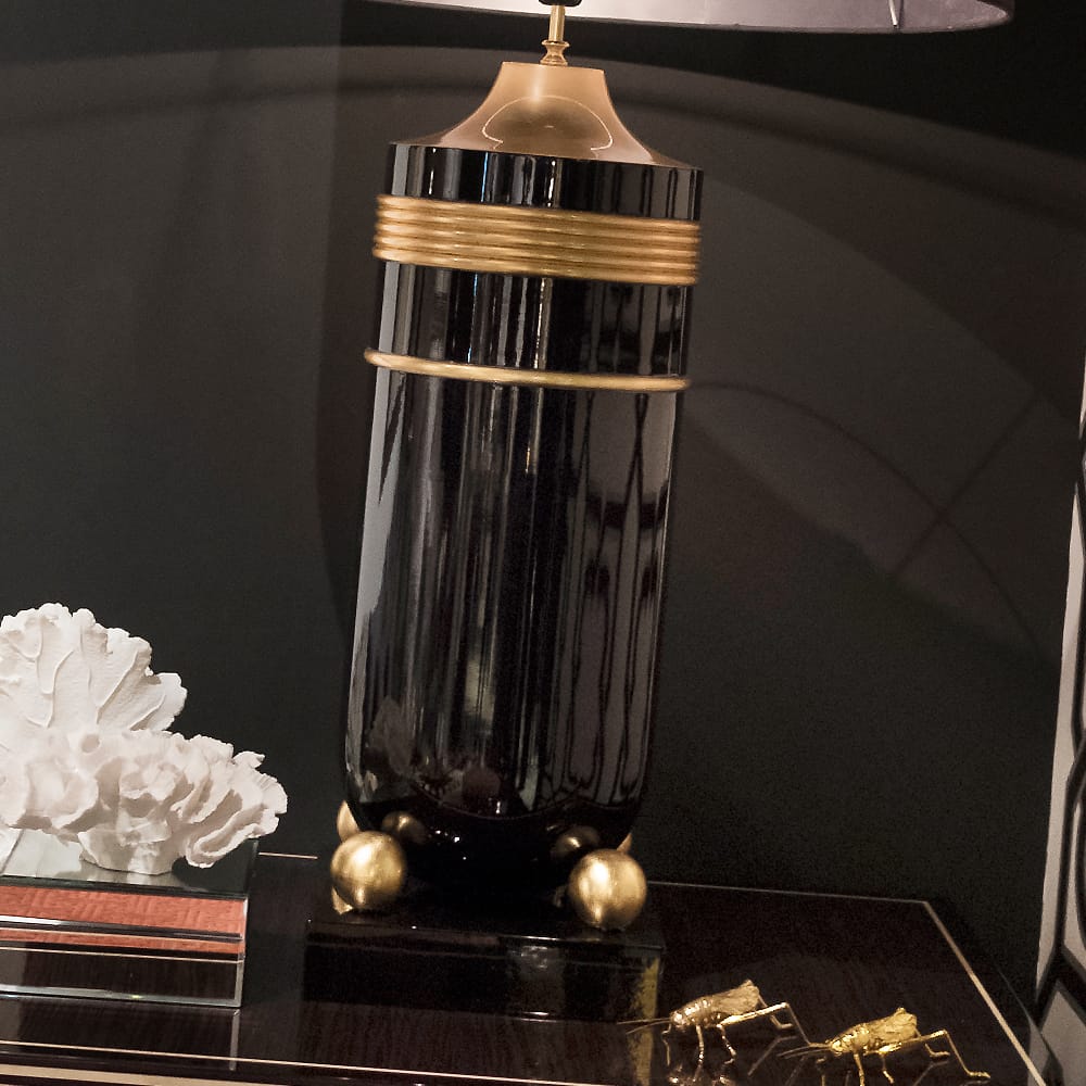 Luxury Black Lacquered and Gold Table Lamp