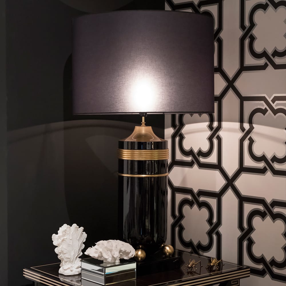 Luxury Black Lacquered and Gold Table Lamp