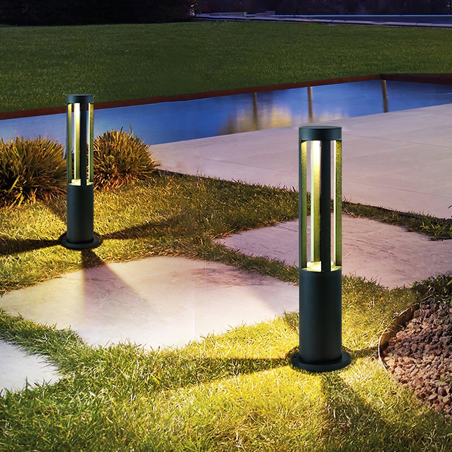 Black Cylindrical Solar Outdoor Post Light Floor Lamp detail view 4