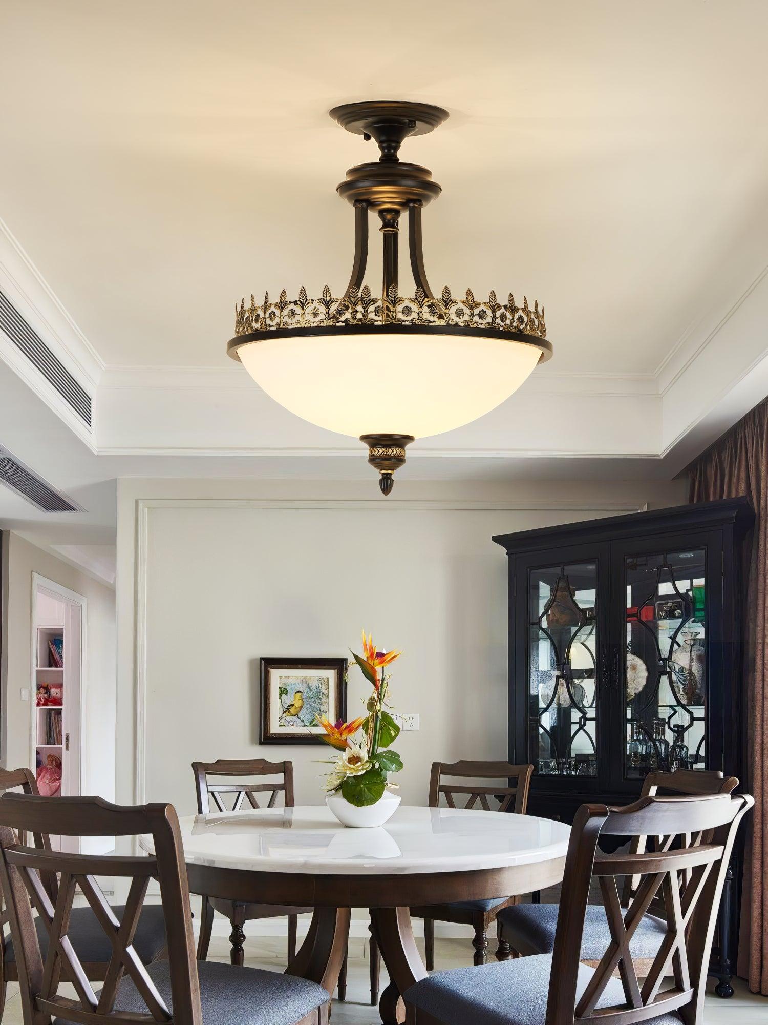 Black Vintage Bowl Frosted Glass Ceiling Light 16.9"