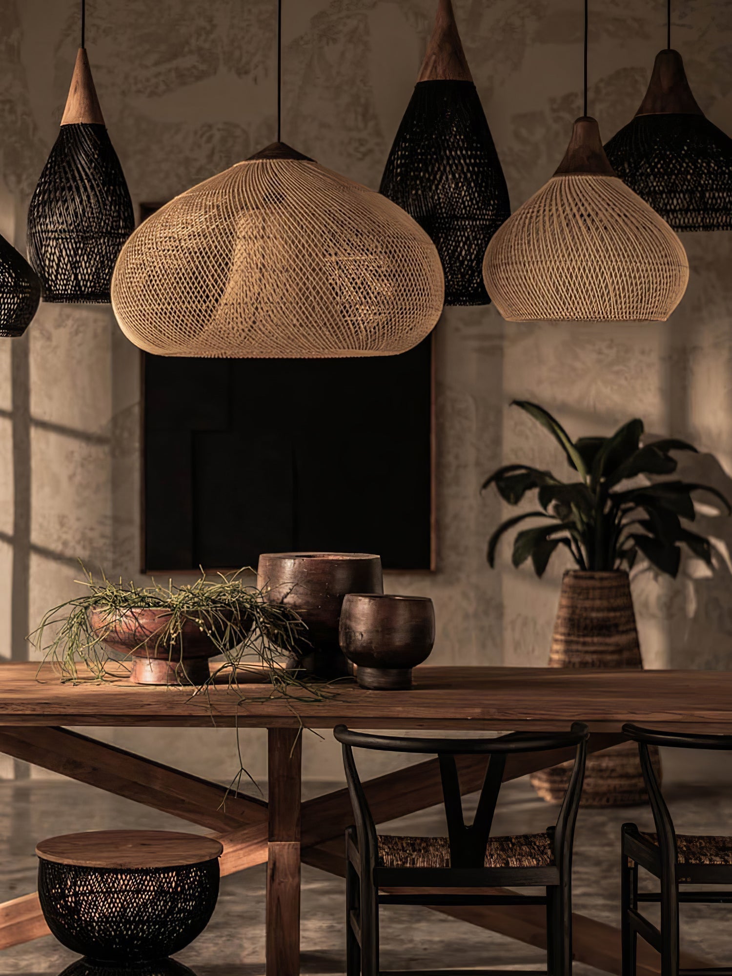 Braided Rattan Swag Pendant Lamp