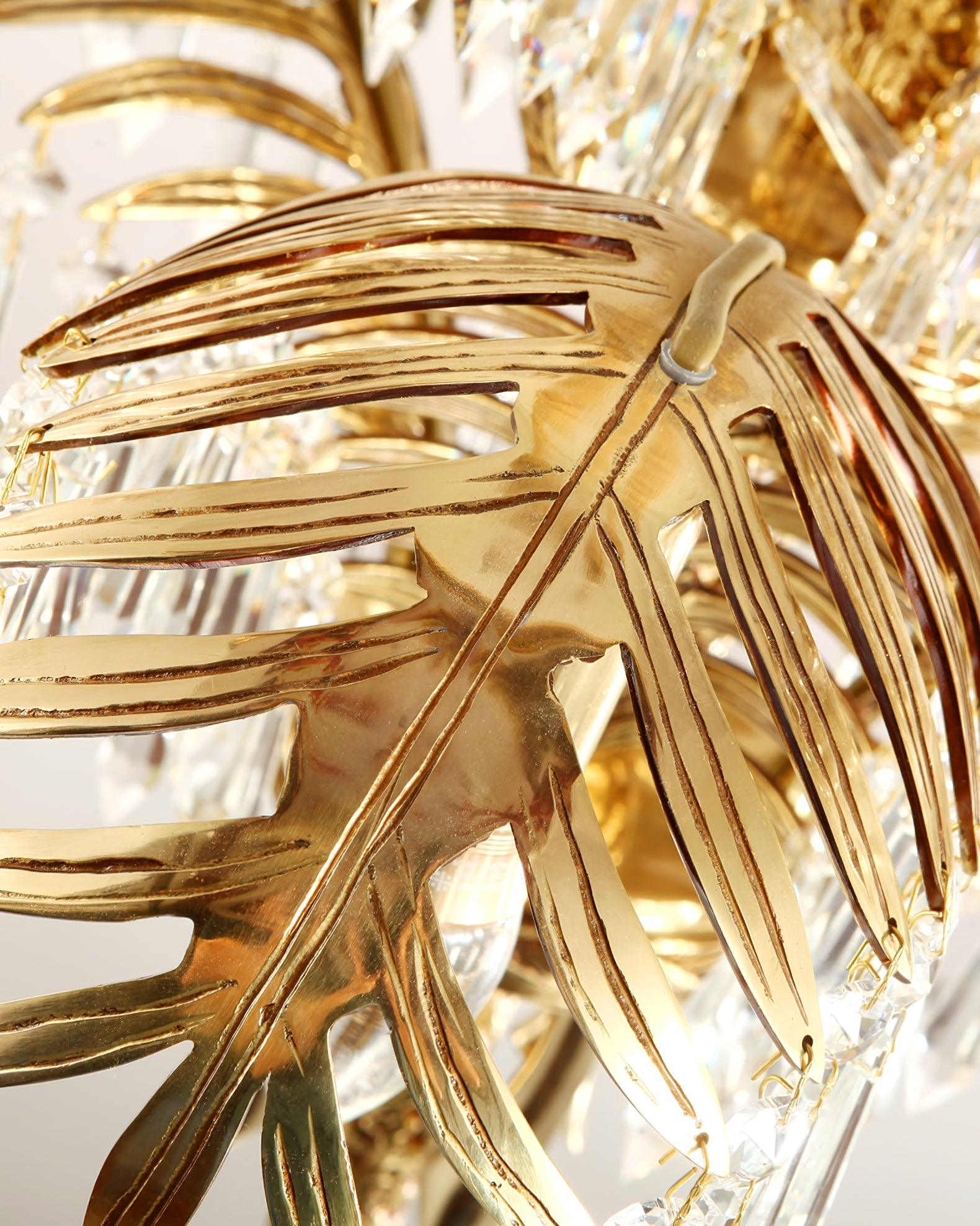 Brass Palm Leaf Crystal Chandelier 27.6