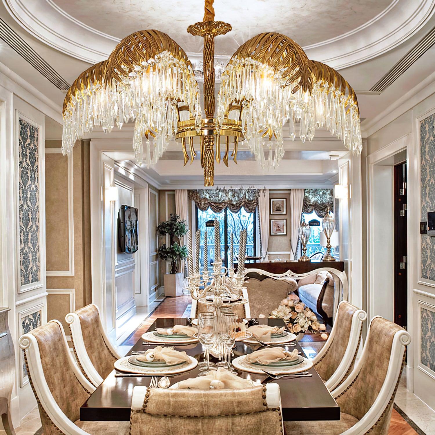 Brass Palm Leaf Crystal Chandelier 27.6