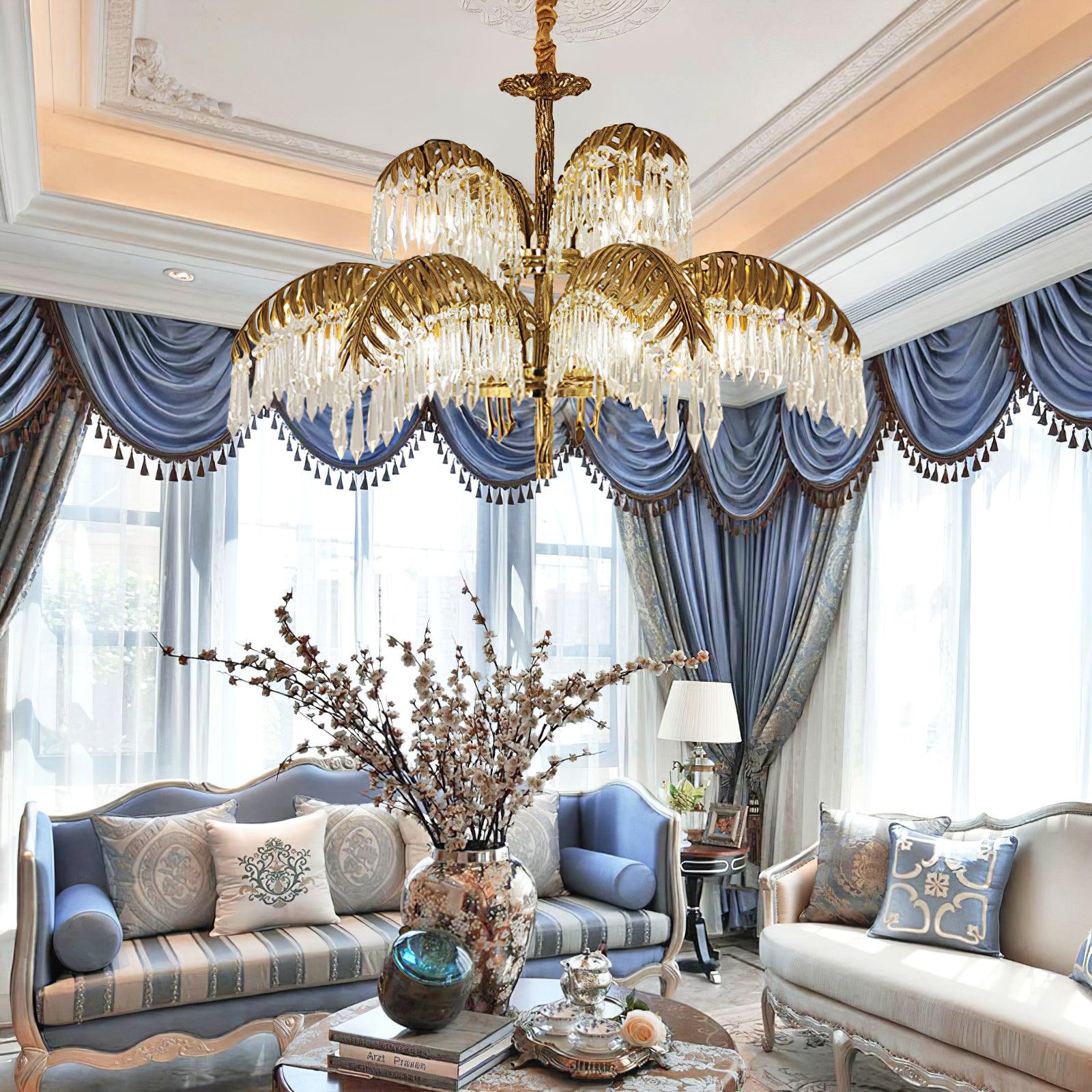 Brass Palm Leaf Crystal Chandelier 27.6