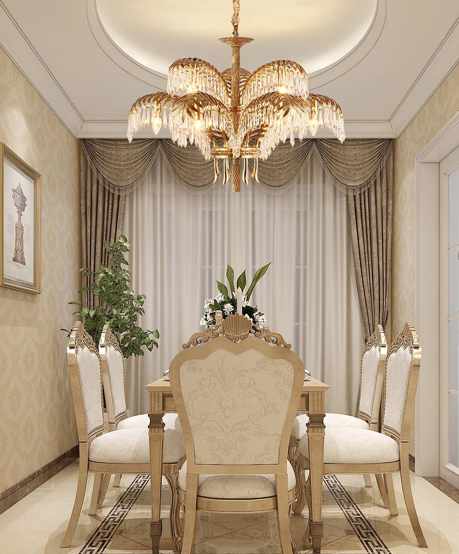 Brass Palm Leaf Crystal Chandelier 27.6