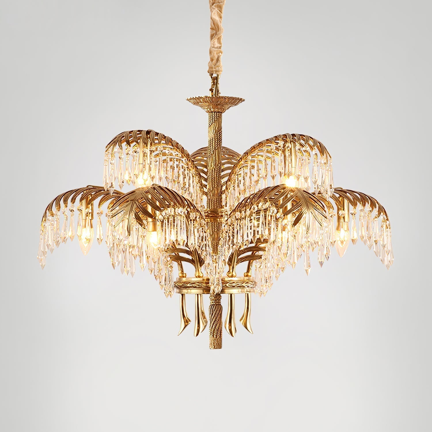 Brass Palm Leaf Crystal Chandelier detail view 27
