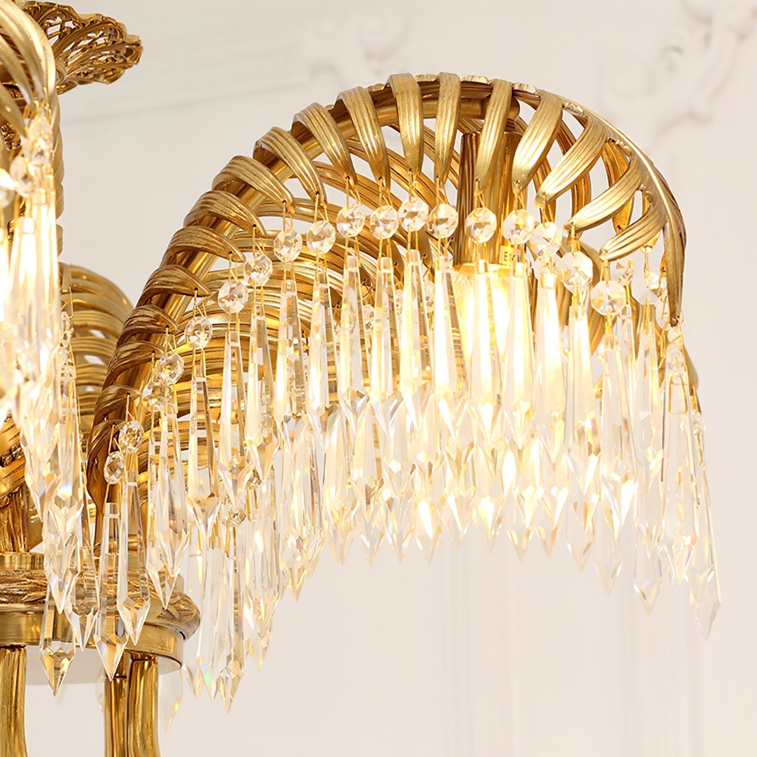 Brass Palm Leaf Crystal Chandelier detail view 29