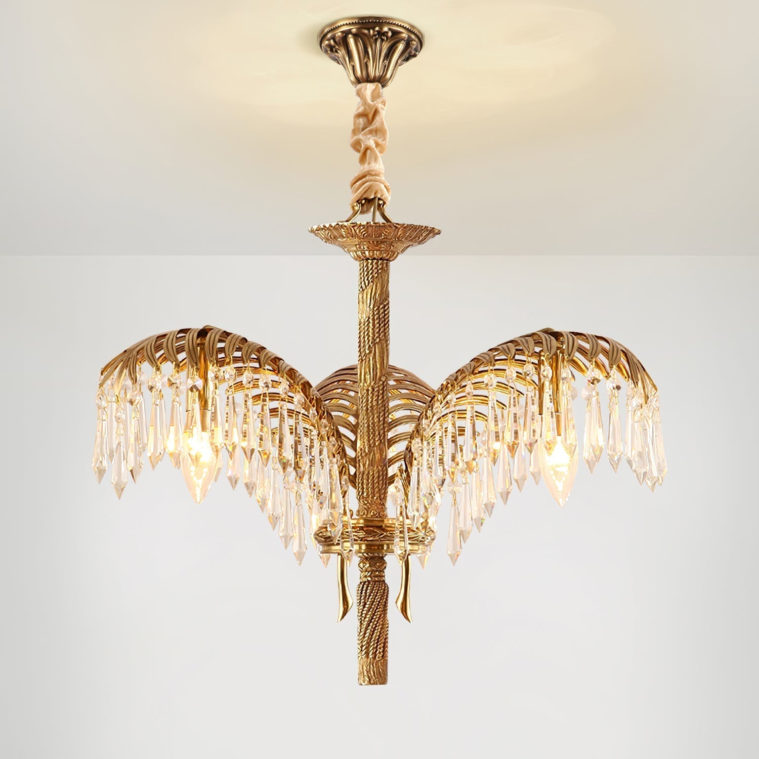 Brass Palm Leaf Crystal Chandelier detail view 32