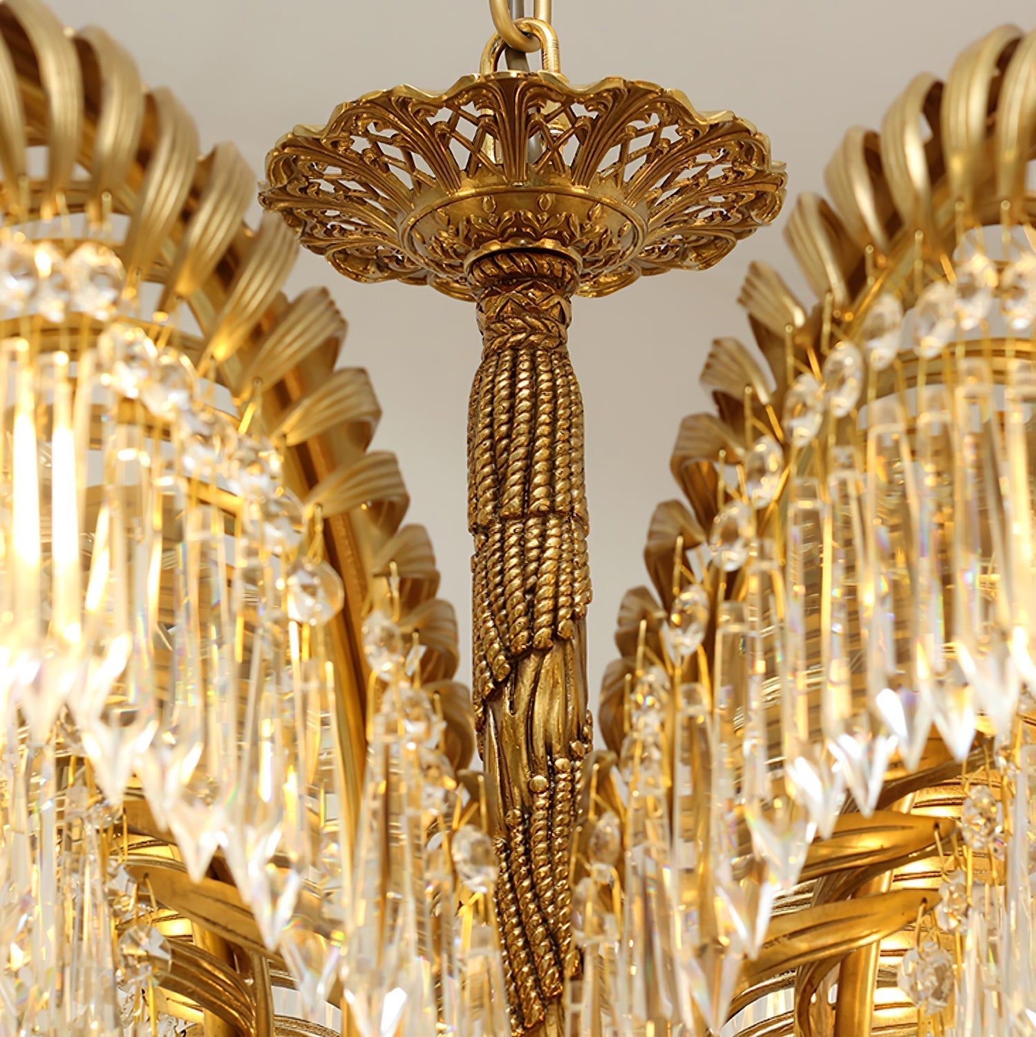 Brass Palm Leaf Crystal Chandelier detail view 33