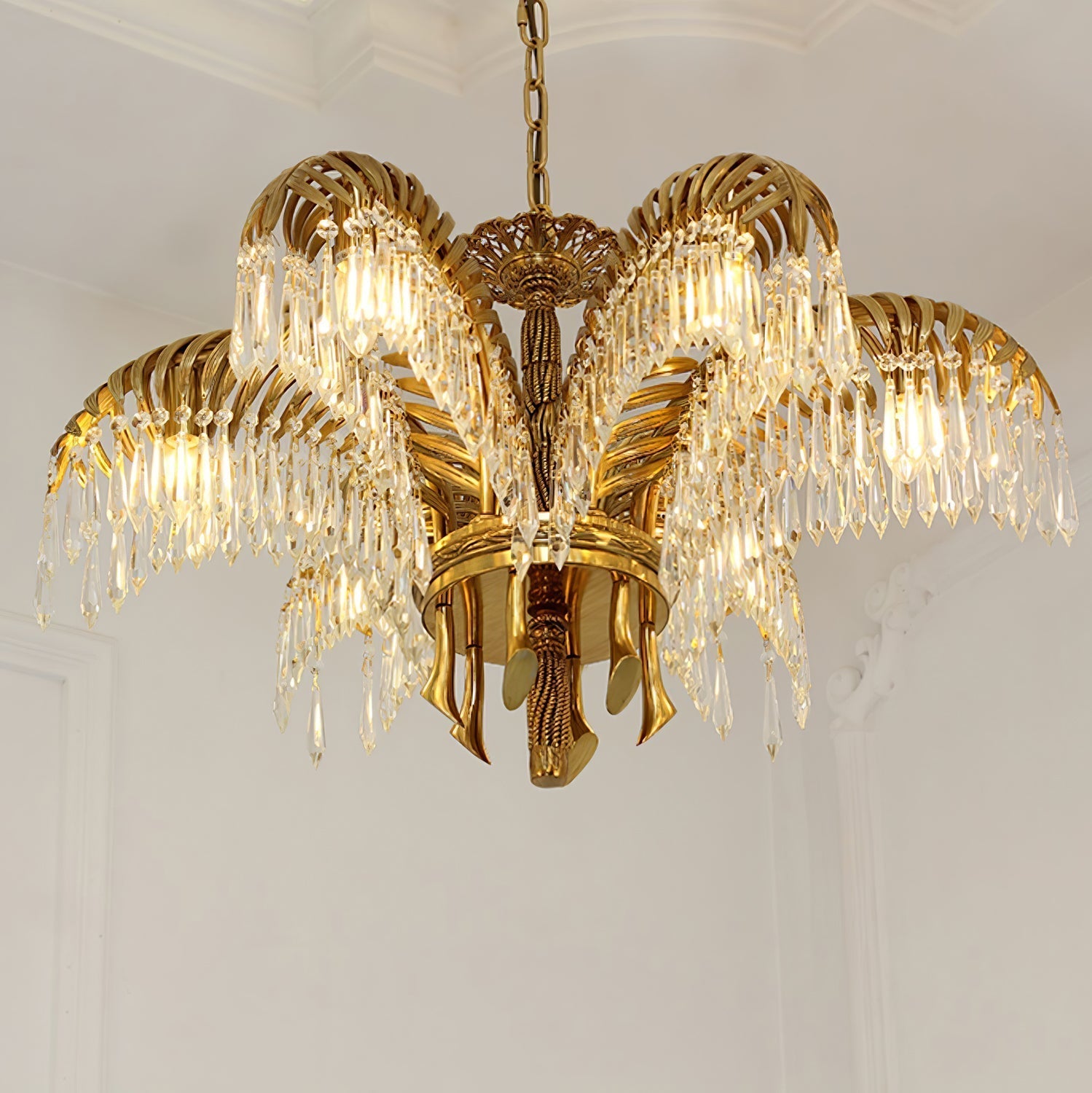 Brass Palm Leaf Crystal Chandelier detail view 37