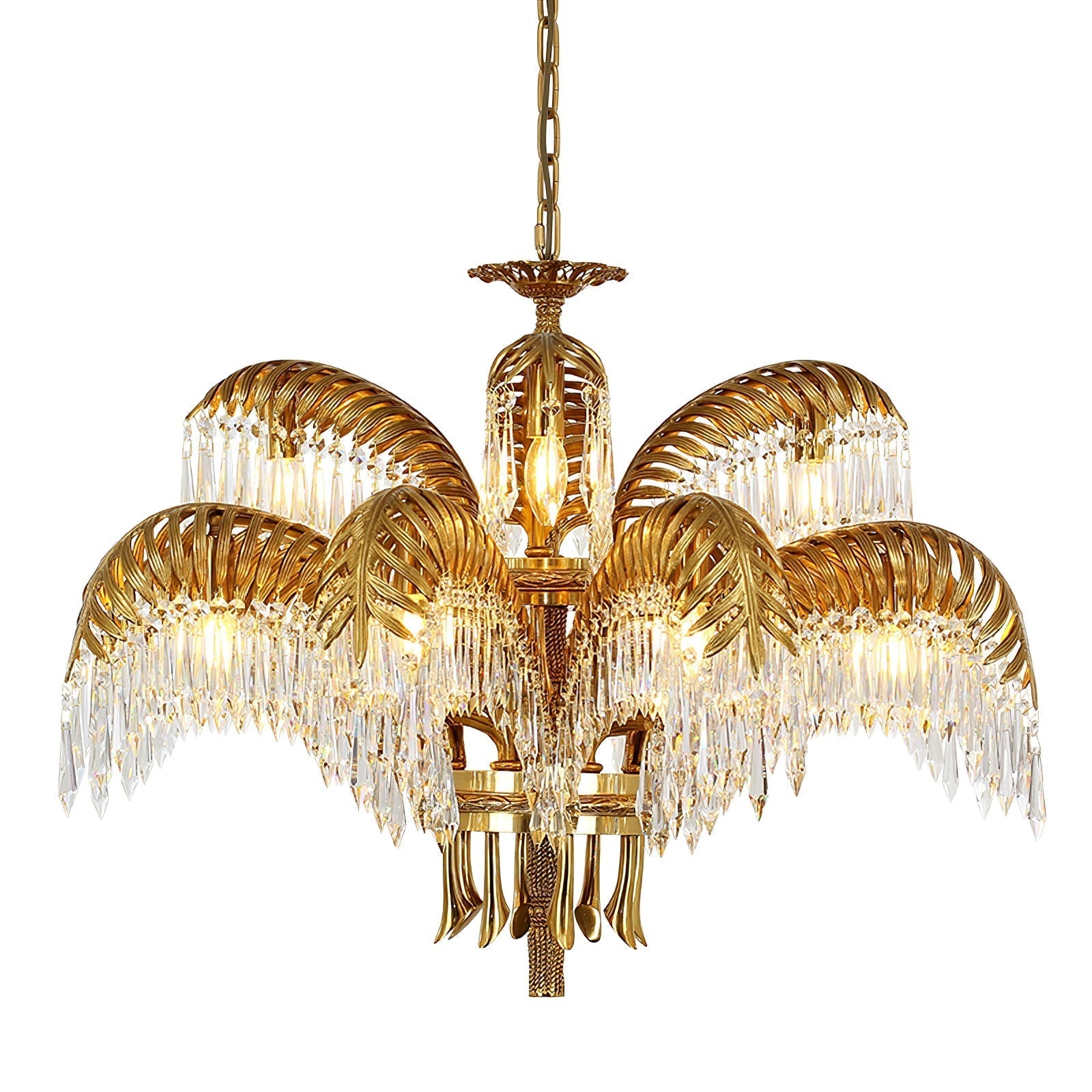 Brass Palm Leaf Crystal Chandelier detail view 43
