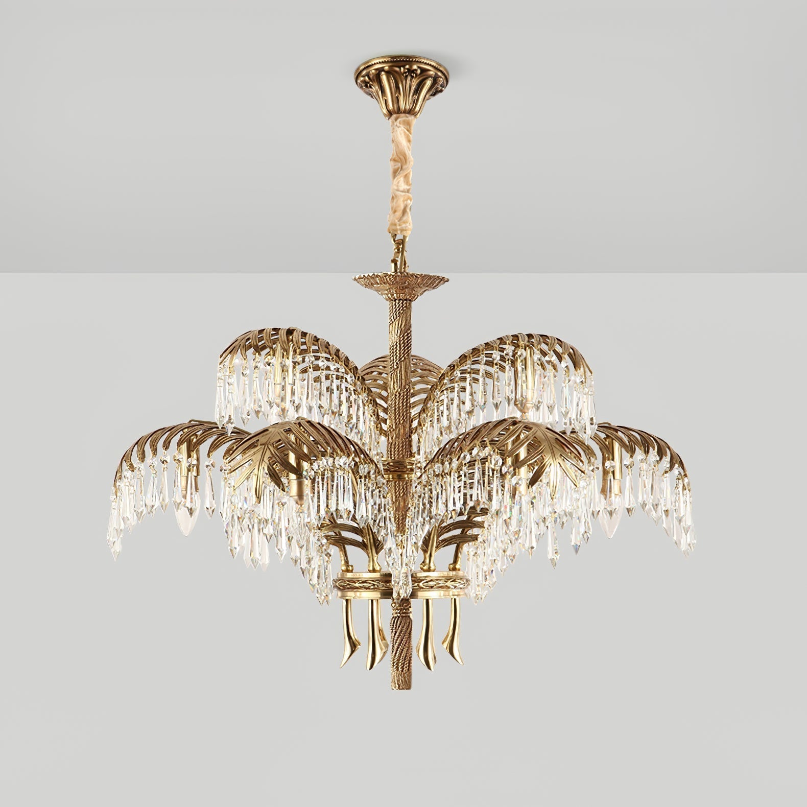 Brass Palm Leaf Crystal Chandelier detail view 46