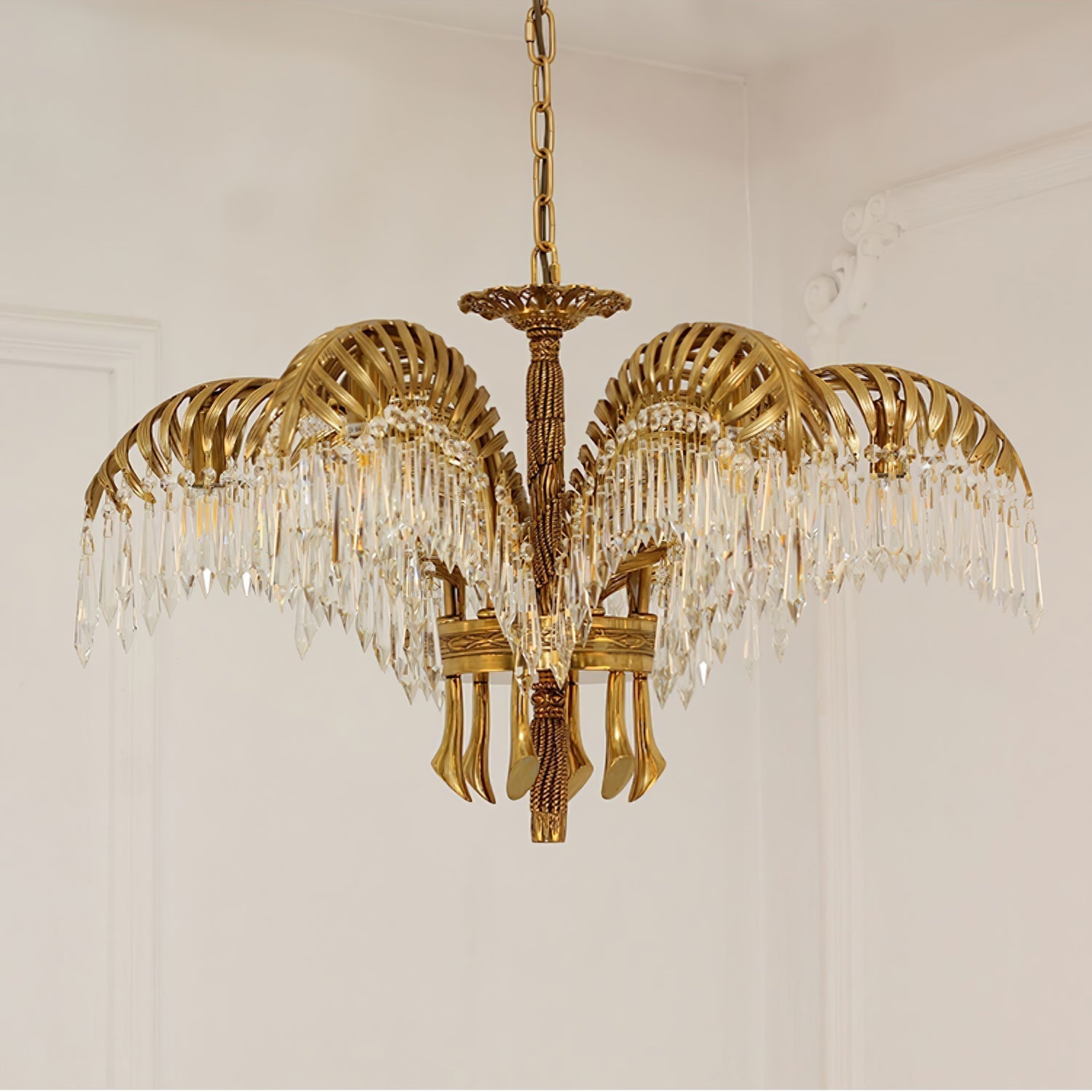 Brass Palm Leaf Crystal Chandelier detail view 47
