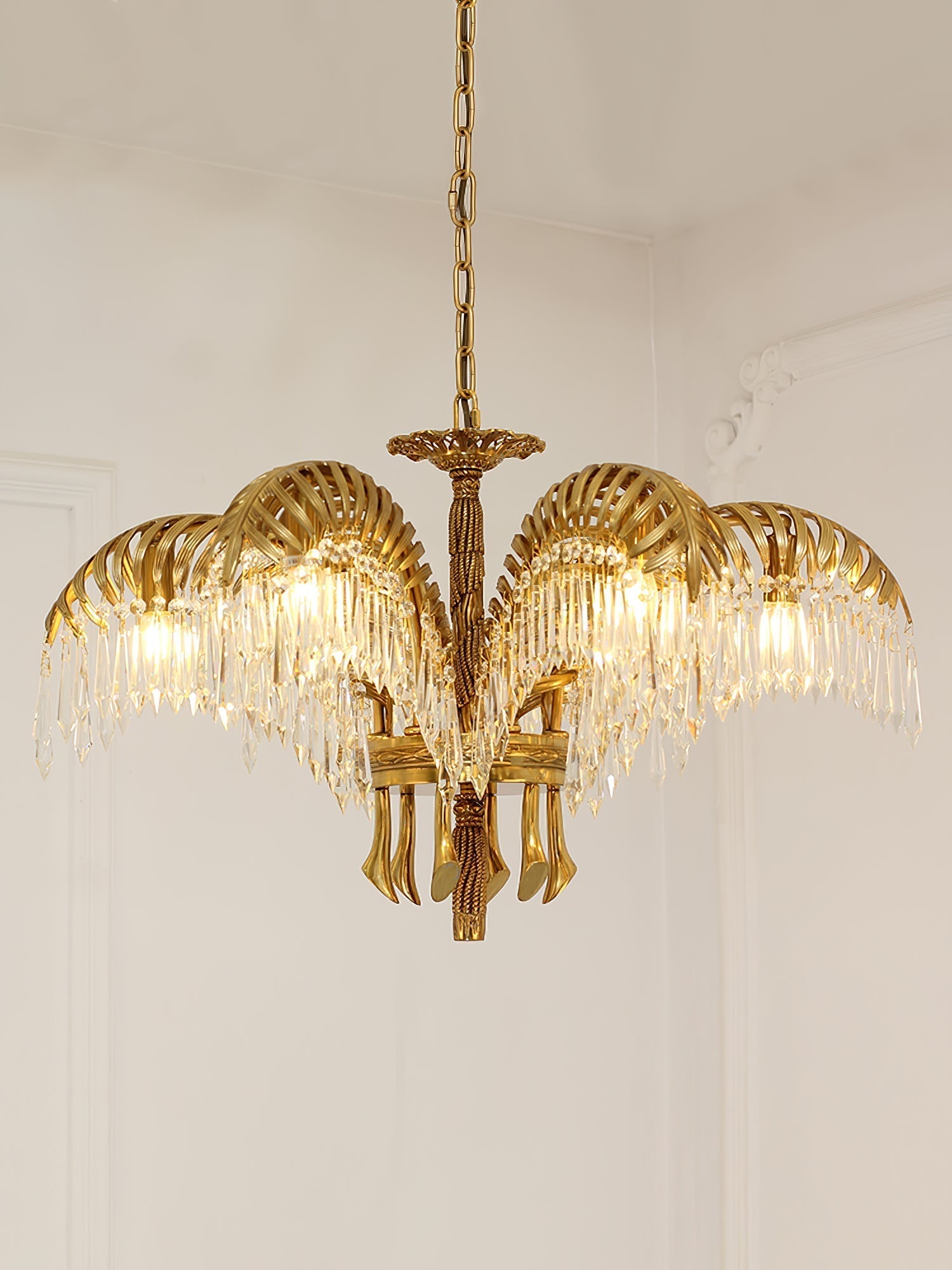 Brass Palm Leaf Crystal Chandelier detail view 19