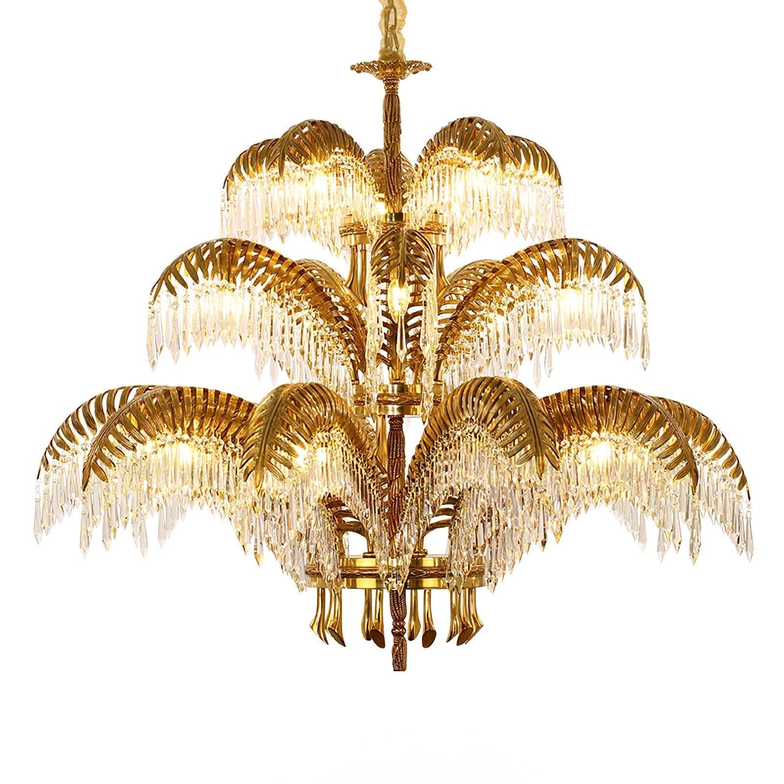 Brass Palm Leaf Crystal Chandelier detail view 21