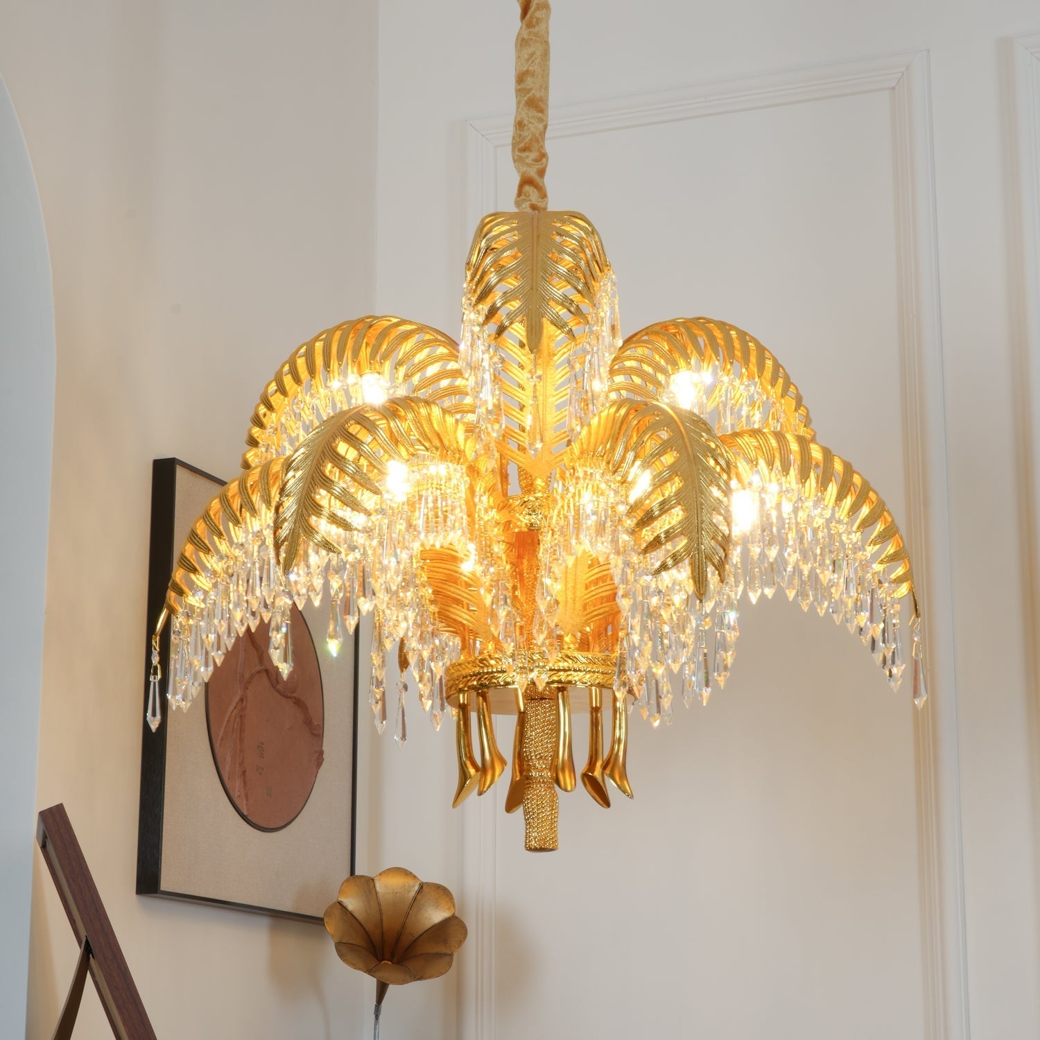 Brass Palm Leaf Crystal Chandelier detail view 70