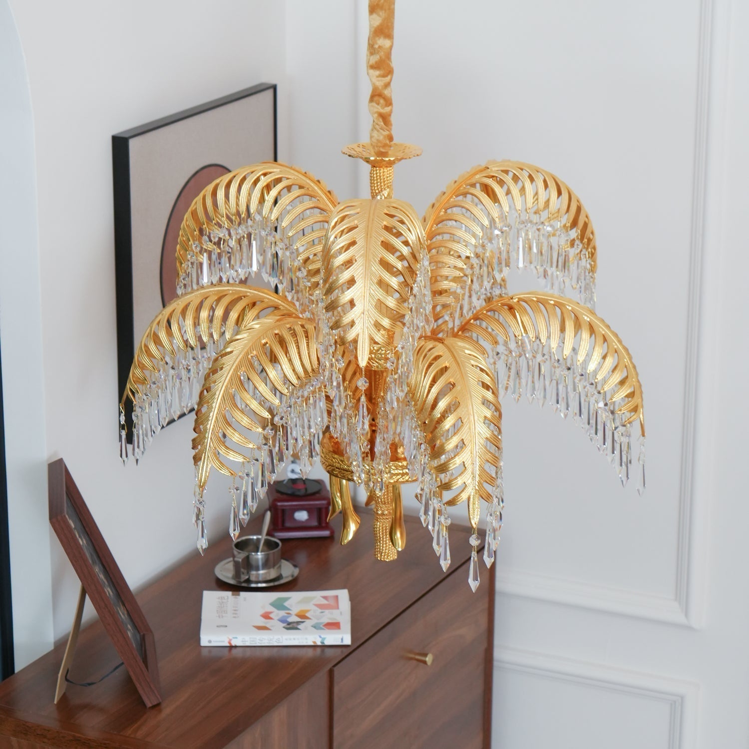 Brass Palm Leaf Crystal Chandelier detail view 72