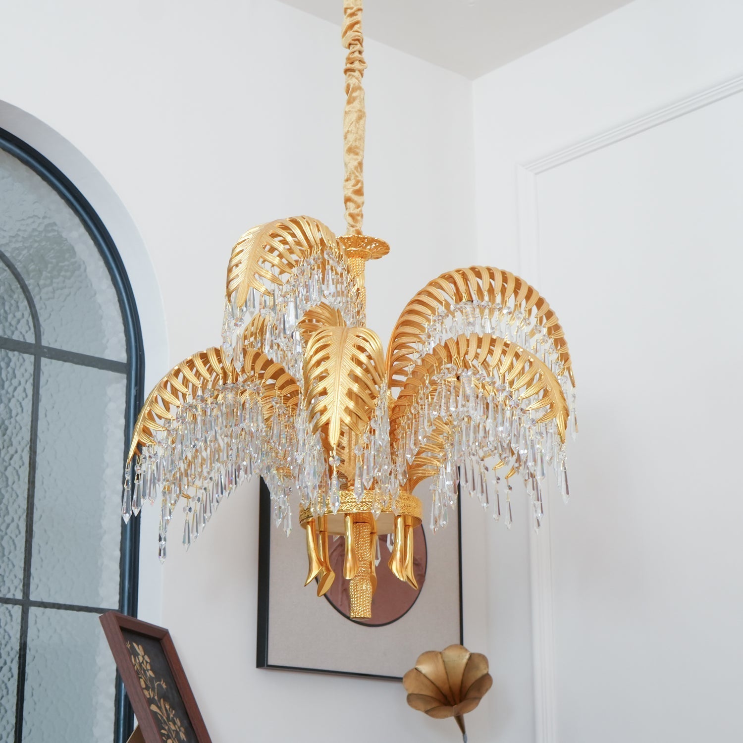 Brass Palm Leaf Crystal Chandelier detail view 76