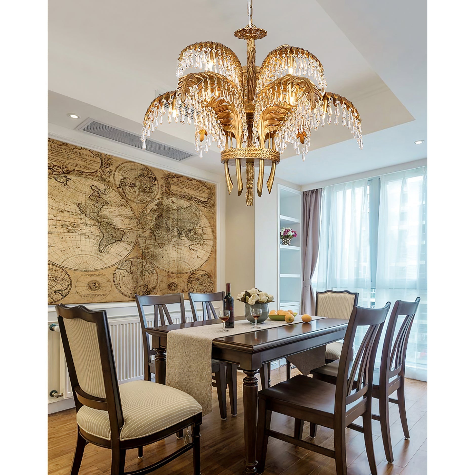 Brass Palm Leaf Crystal Chandelier detail view 55