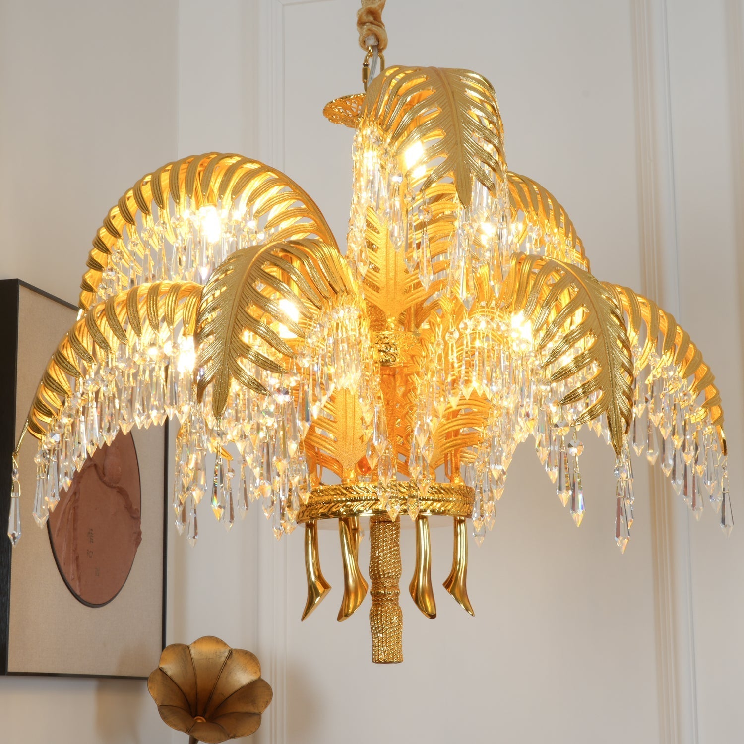 Brass Palm Leaf Crystal Chandelier detail view 66