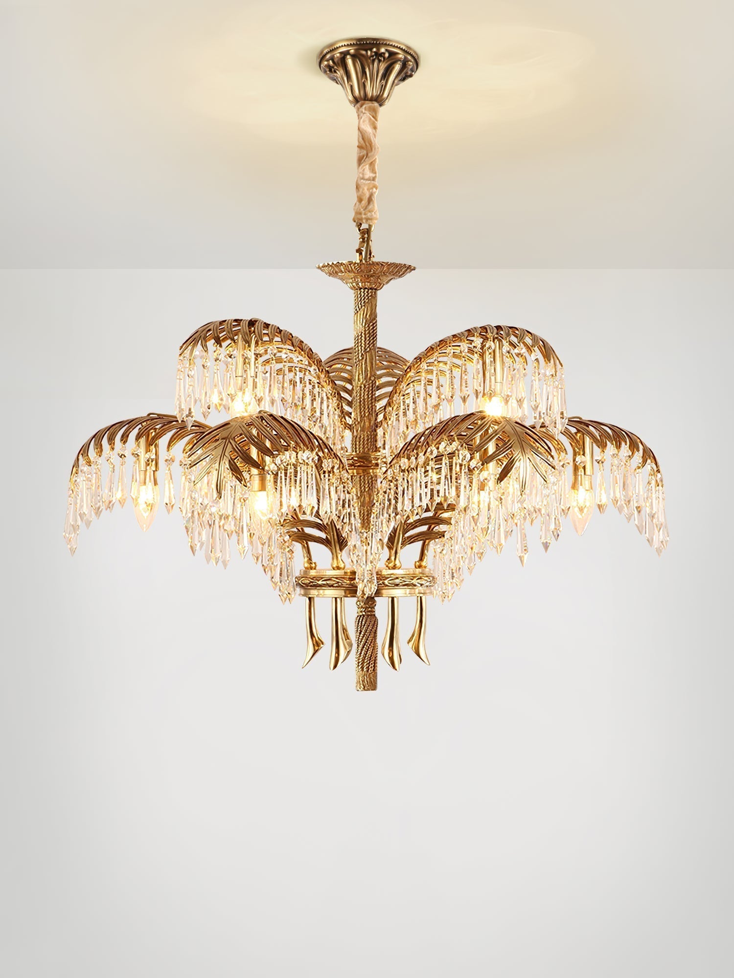 Brass Palm Leaf Crystal Chandelier detail view 59