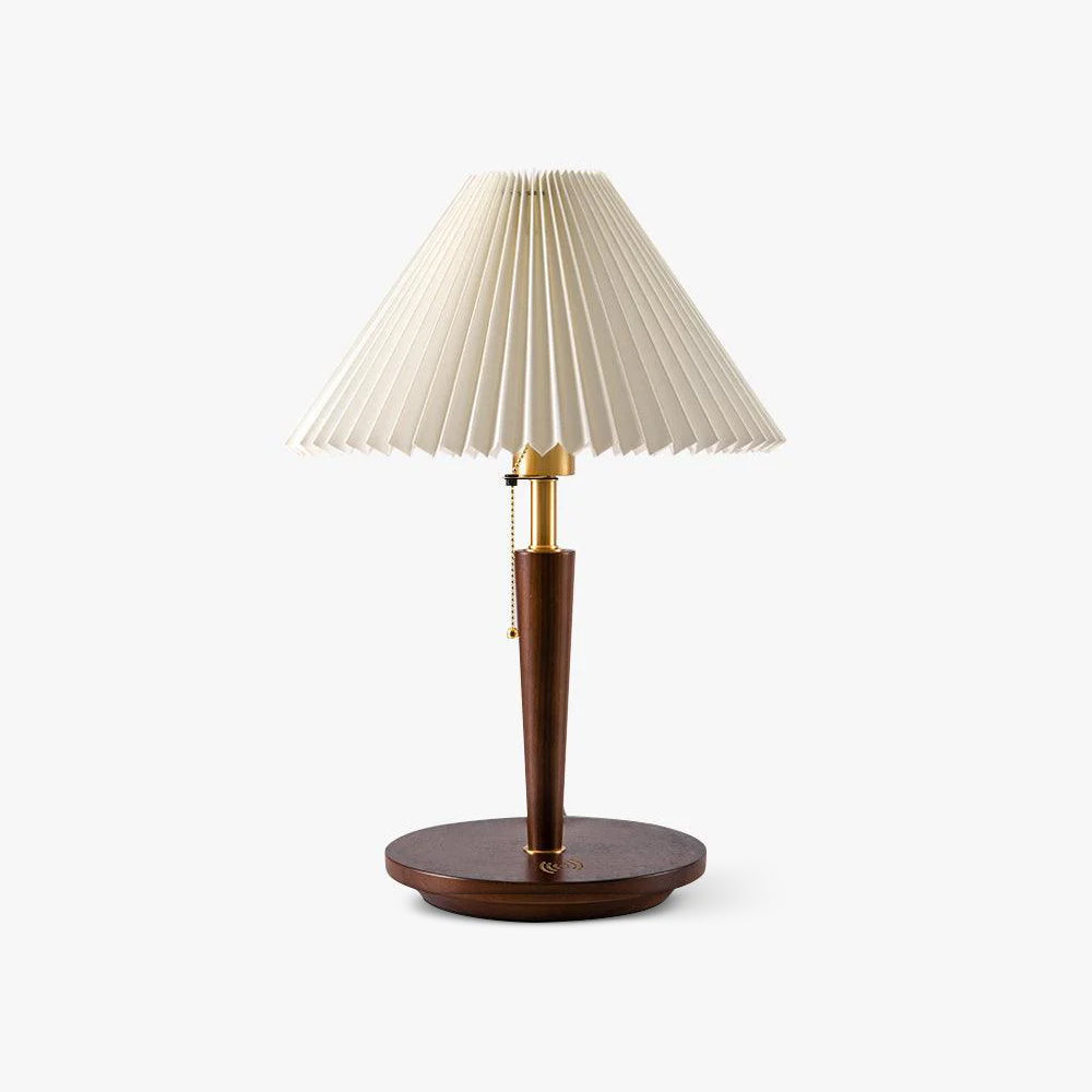 Cone Pleated Fabric Table Light, Bedside Table Lamp, ∅ 14.1″ x H 20.9″