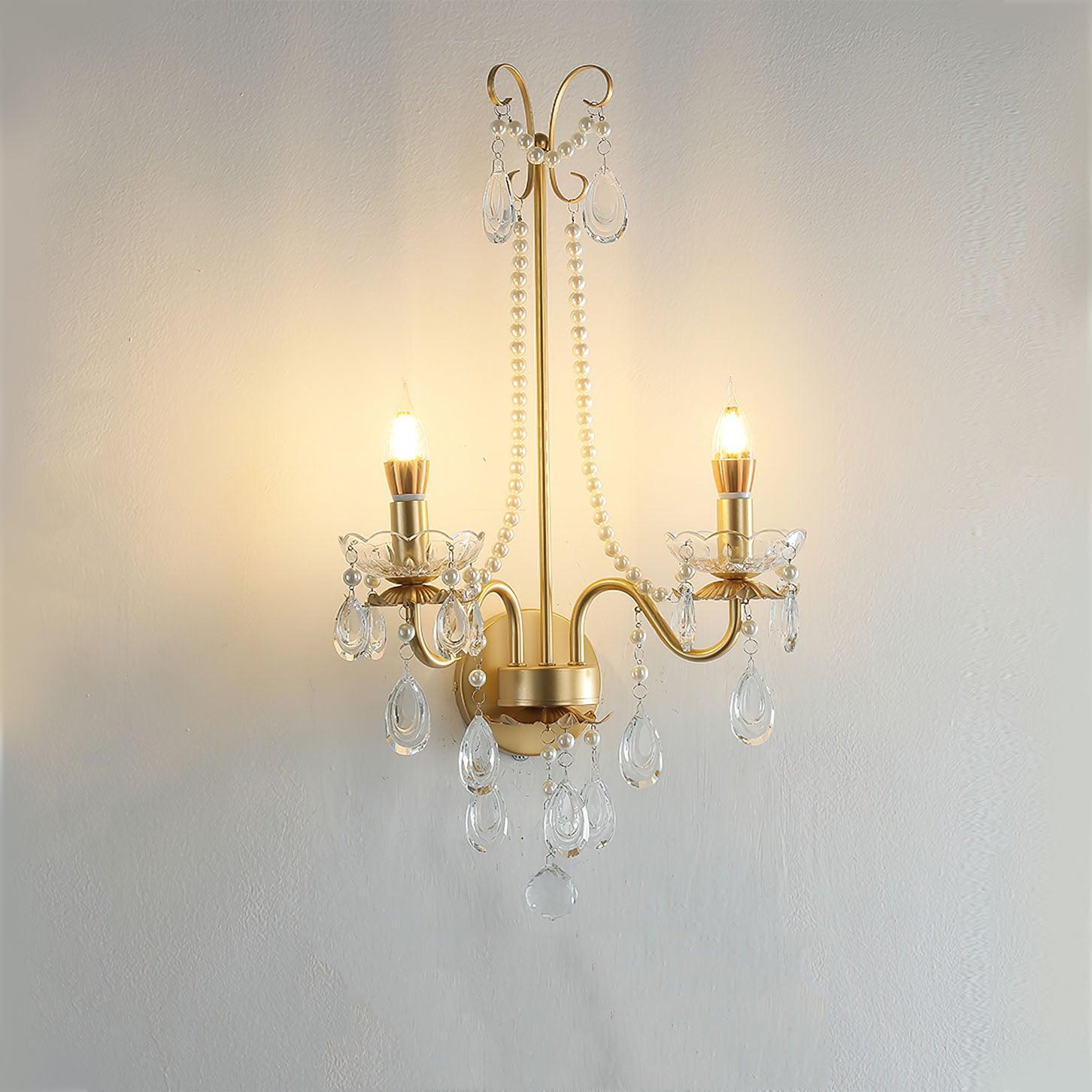 Crystal Pearl Chain Wall Light - Dia 42.5cm x H 64cm Iron, Hardwired Wall Sconce