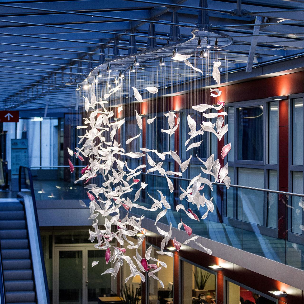 DIY Flying Glass Feather Chandelier
