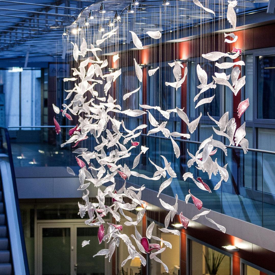 DIY Flying Glass Feather Chandelier