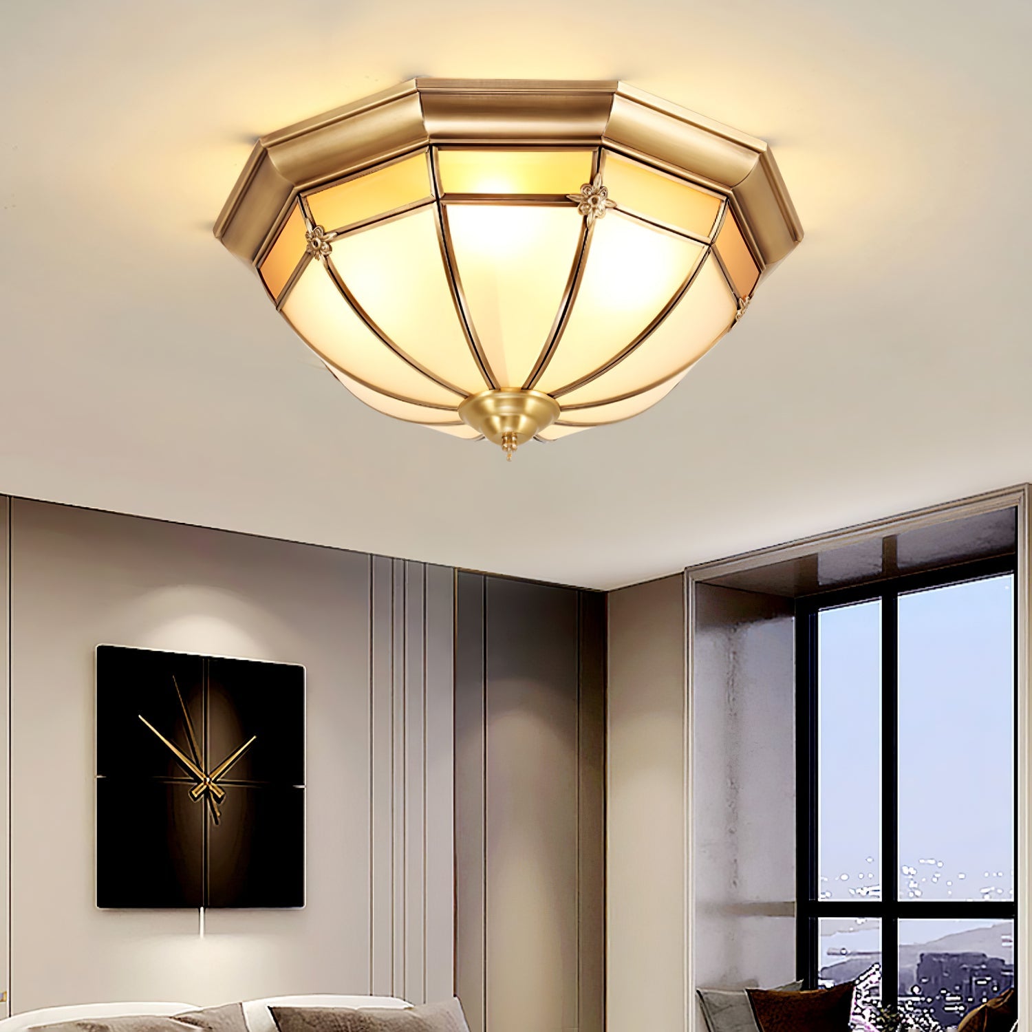 Dome Brass Flush Ceiling Light