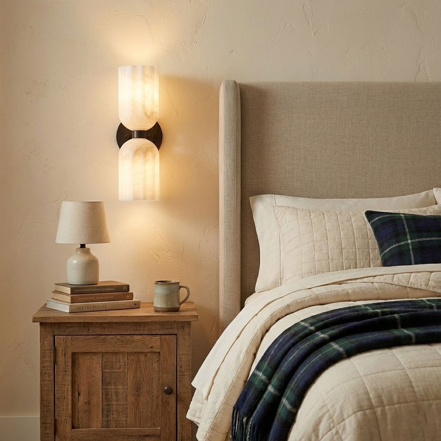 Dual Alabaster Ribbed Wall Light, Hardwired Wall Sconce, detail 7