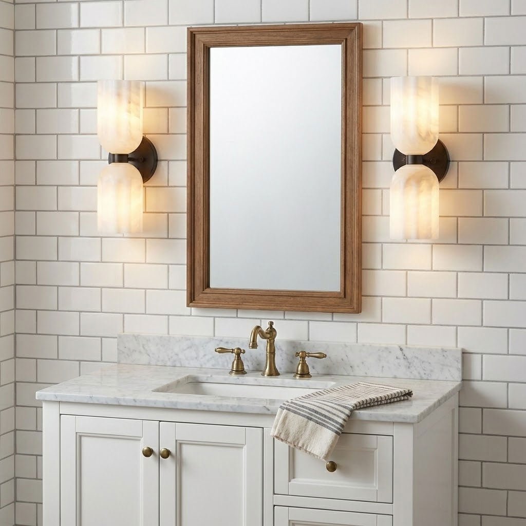 Dual Alabaster Ribbed Wall Light, Hardwired Wall Sconce, detail 9