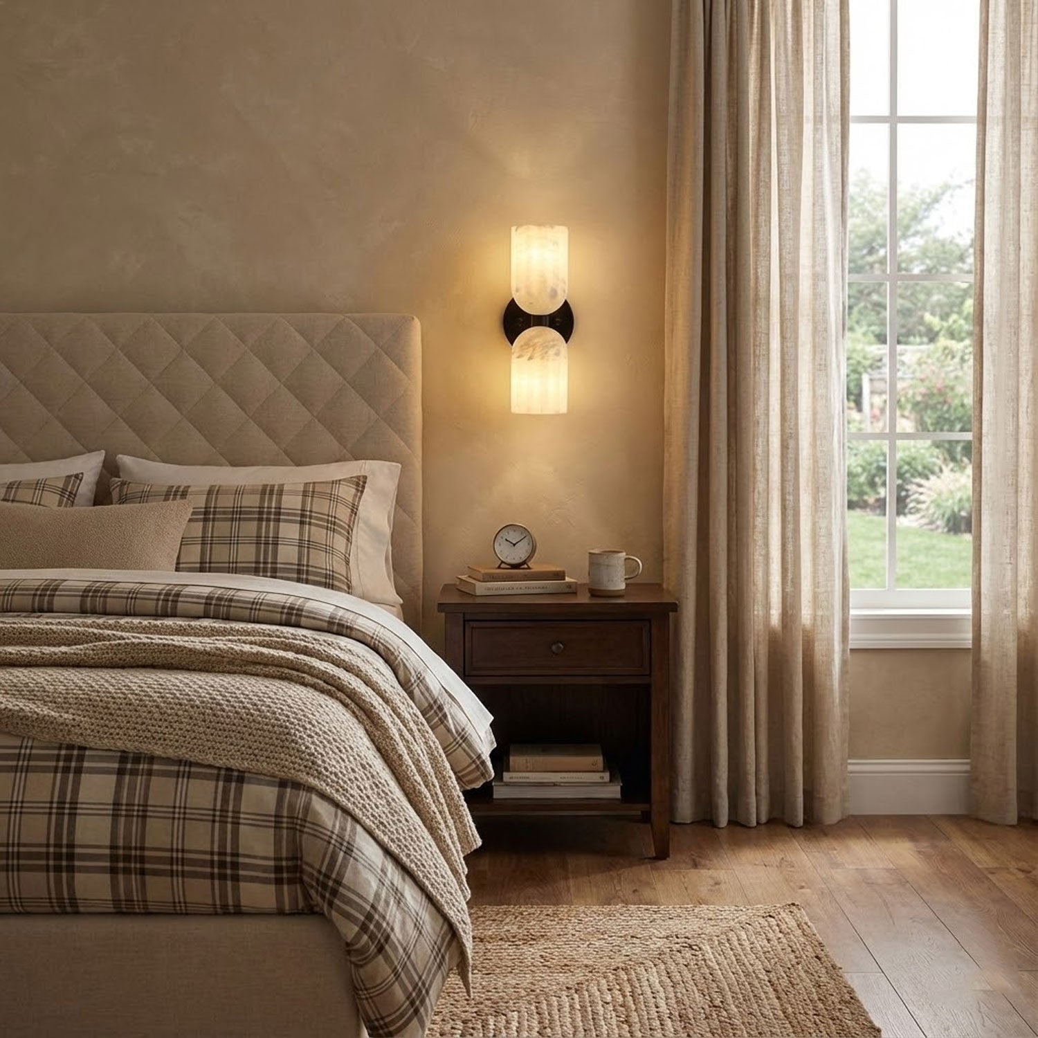 Dual Alabaster Ribbed Wall Light, Hardwired Wall Sconce, detail 8