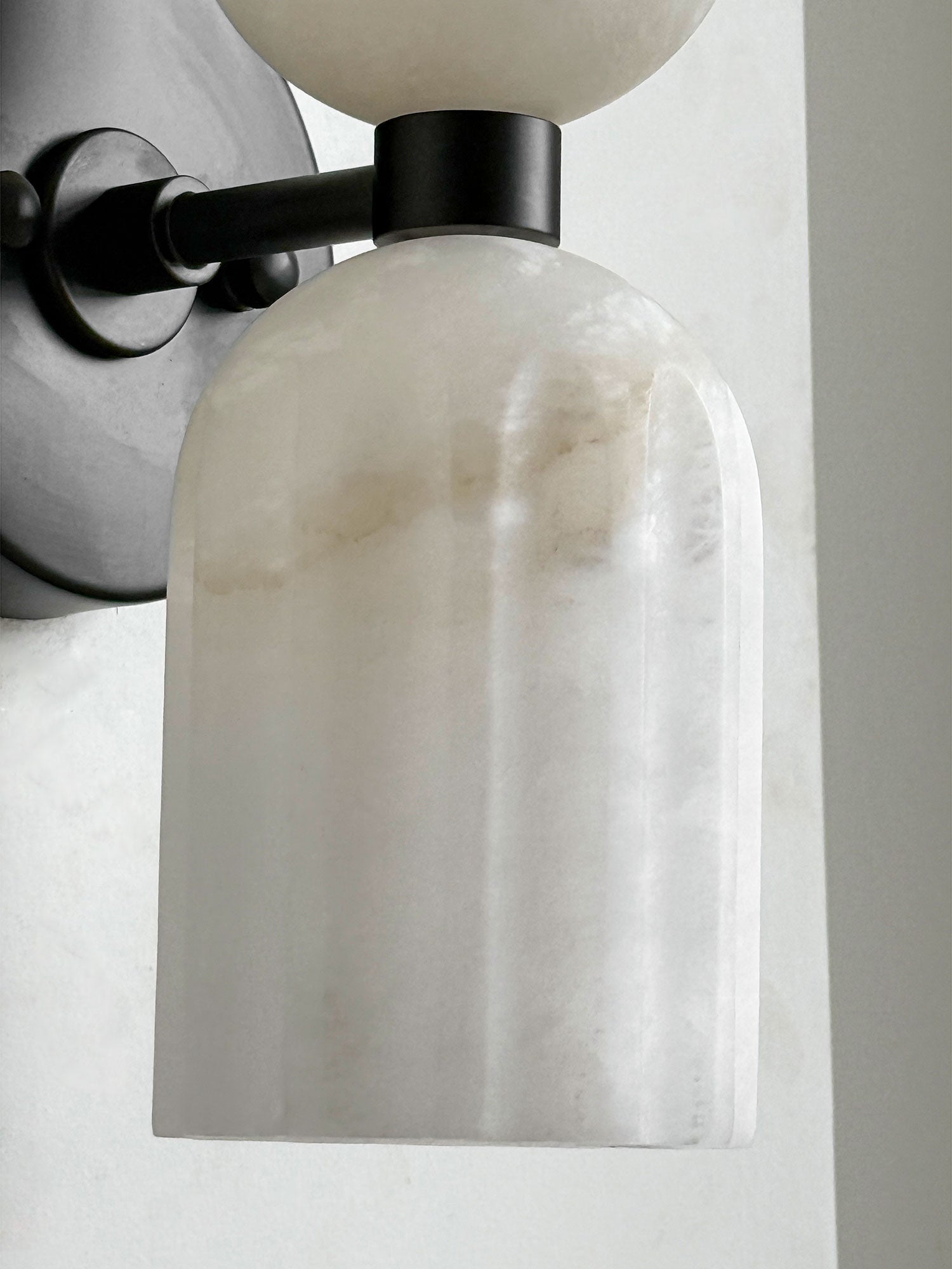 Dual Alabaster Ribbed Wall Light, Hardwired Wall Sconce, detail 14