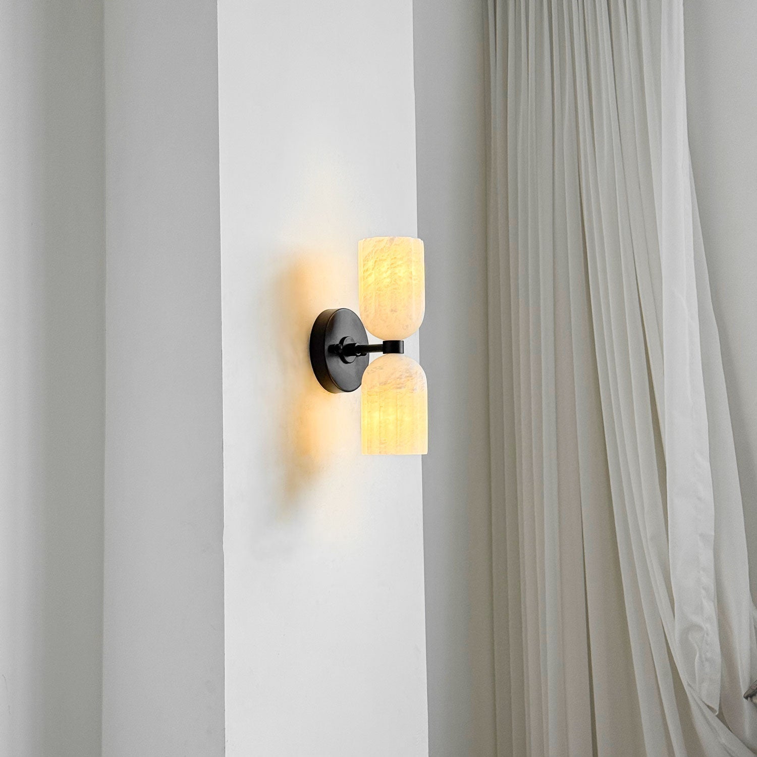 Dual Alabaster Ribbed Wall Light, Hardwired Wall Sconce, detail 15