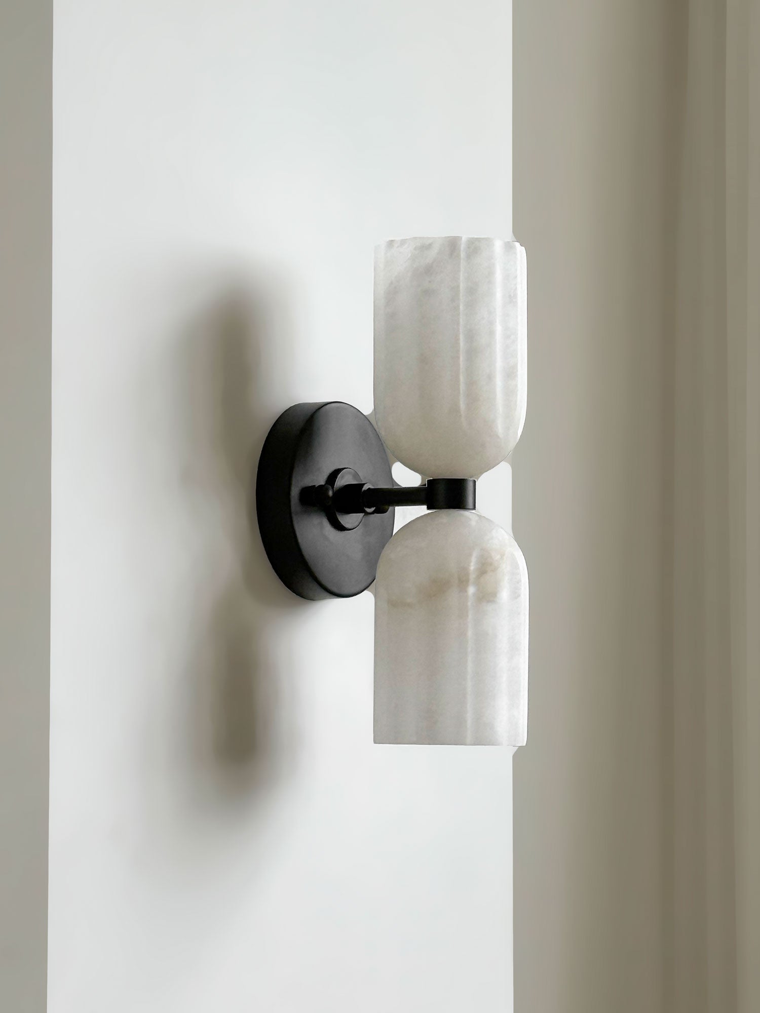 Dual Alabaster Ribbed Wall Light, Hardwired Wall Sconce, detail 10