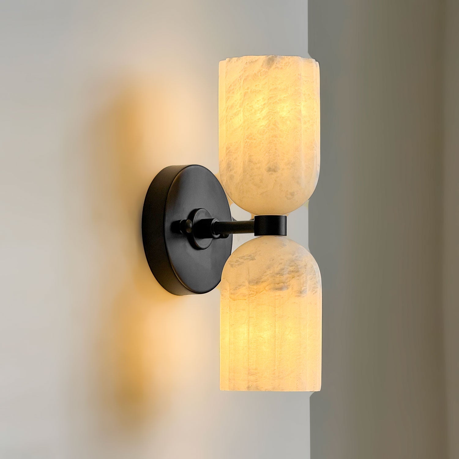 Dual Alabaster Ribbed Wall Light, Hardwired Wall Sconce, detail 11