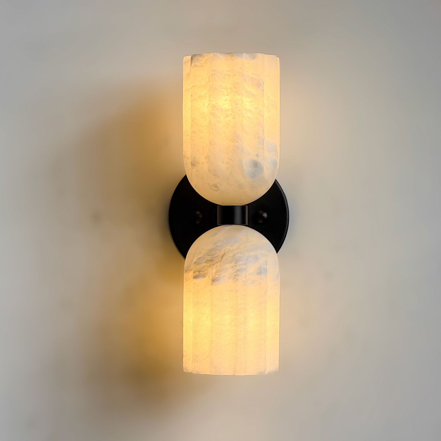 Dual Alabaster Ribbed Wall Light, Hardwired Wall Sconce, detail 17