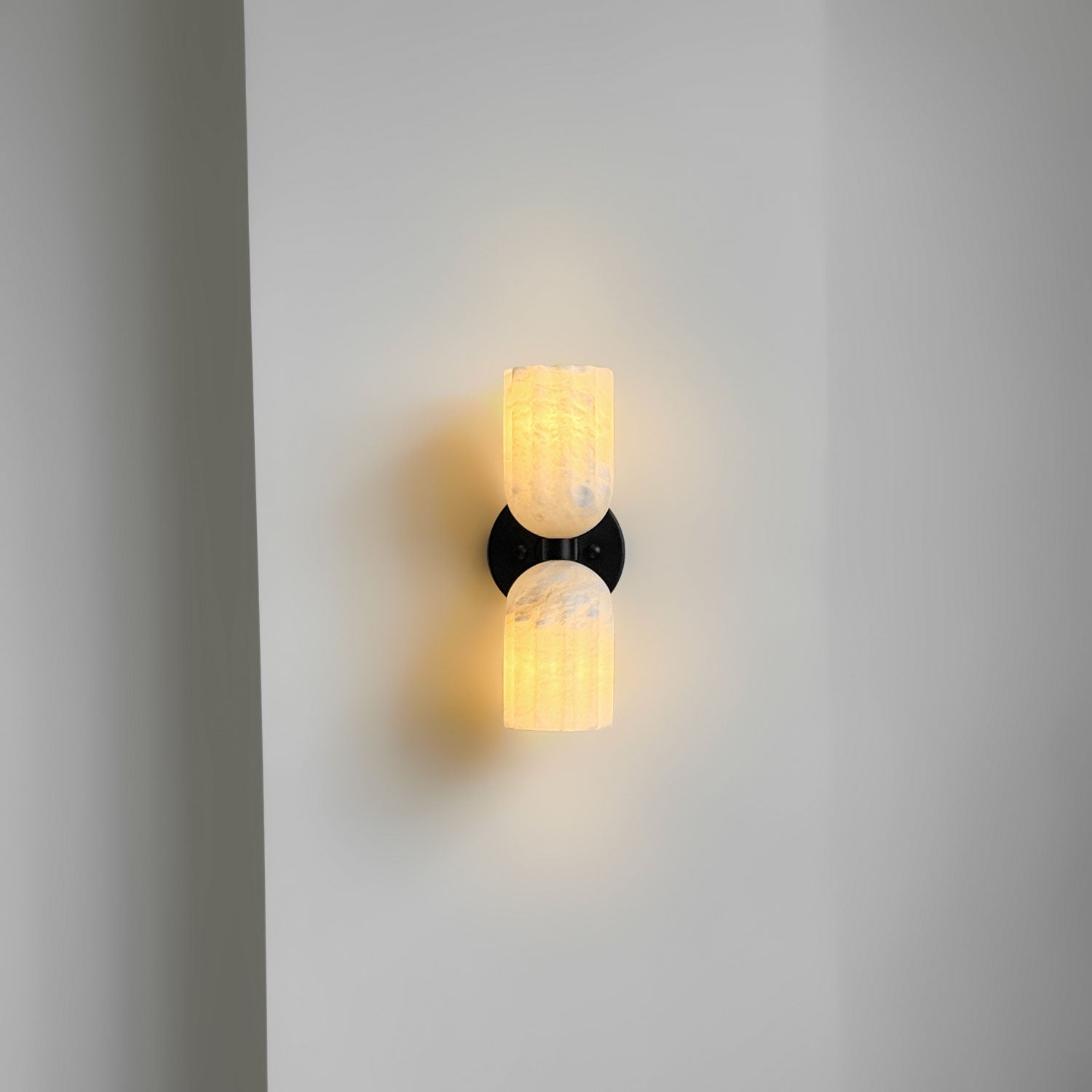 Dual Alabaster Ribbed Wall Light, Hardwired Wall Sconce, detail 13