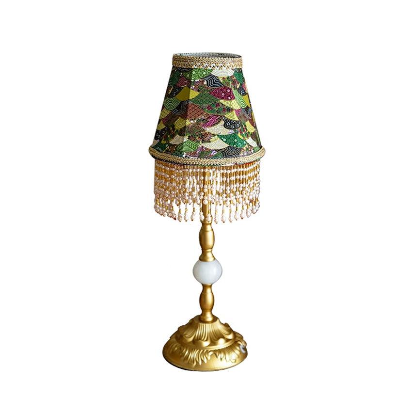 Edwardian Table Lamp with Appliquéd Beaded Shade 7.1