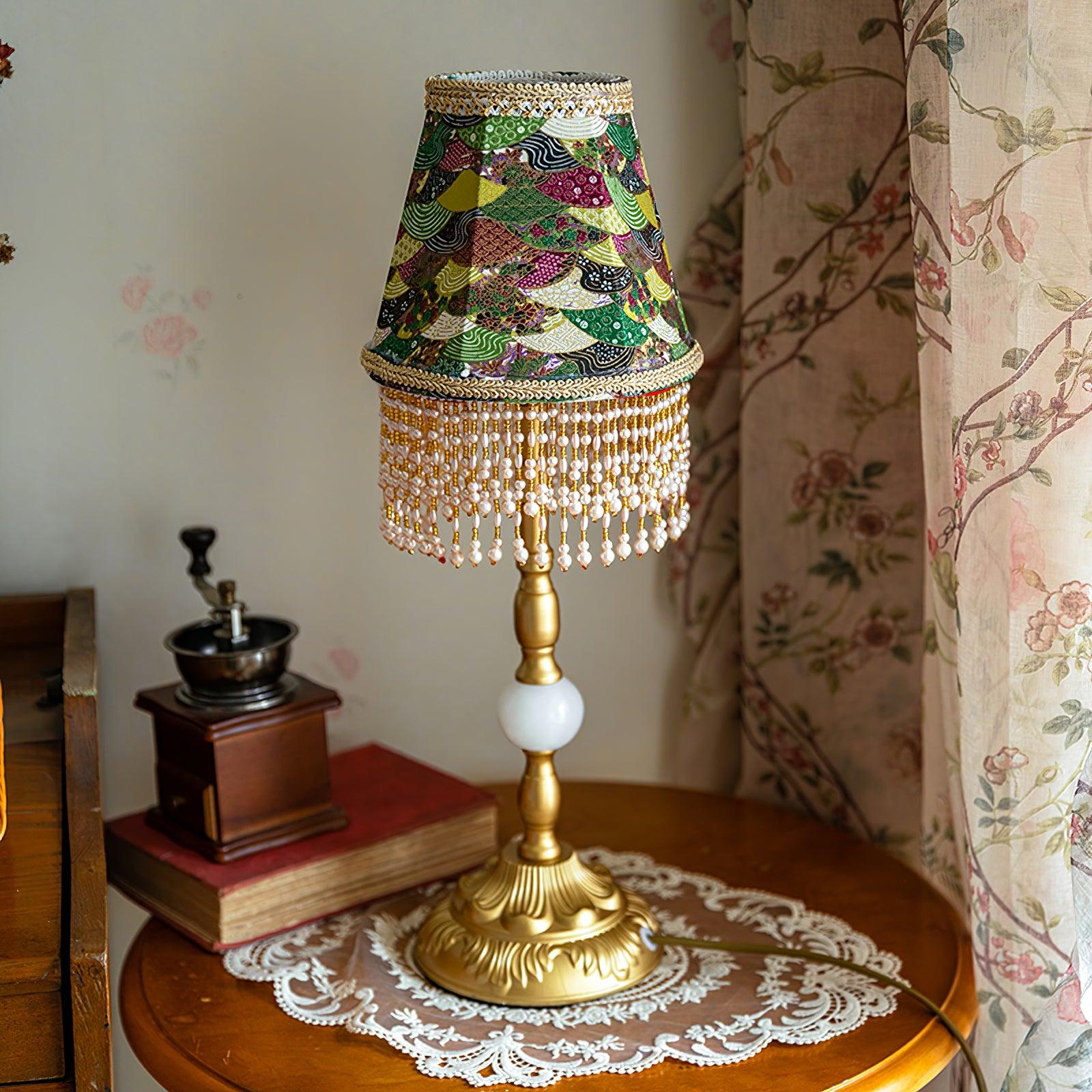 Edwardian Table Lamp with Appliquéd Beaded Shade 7.1